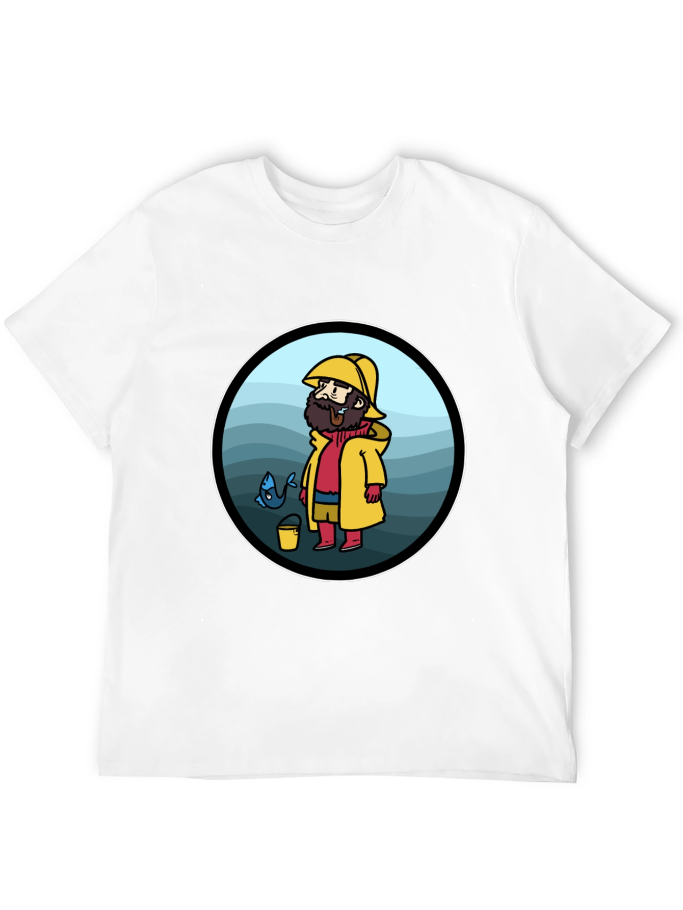 Cartoon Fisherman Black T-Shirt
