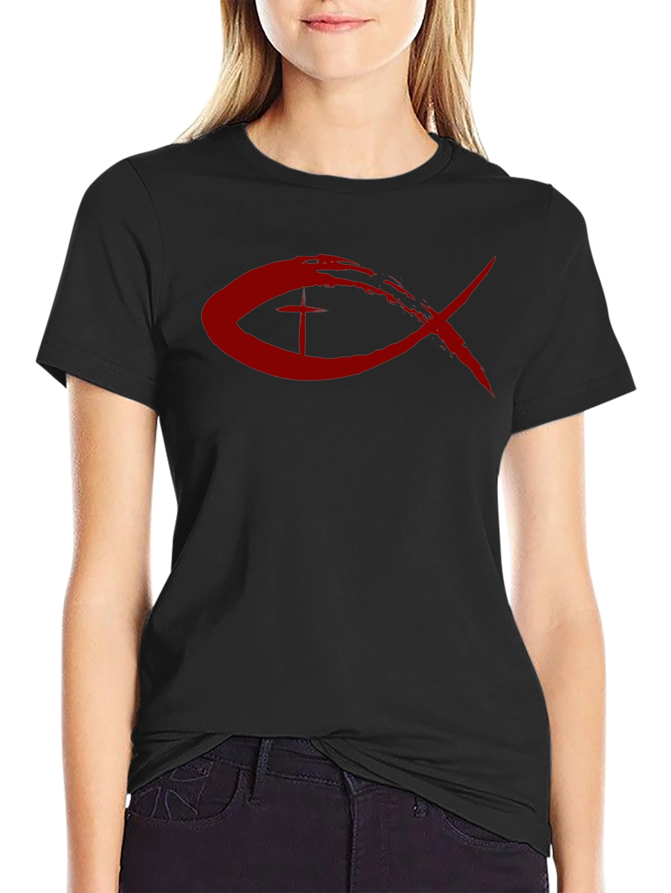 Christian Fish Symbol T-Shirt - Red Design