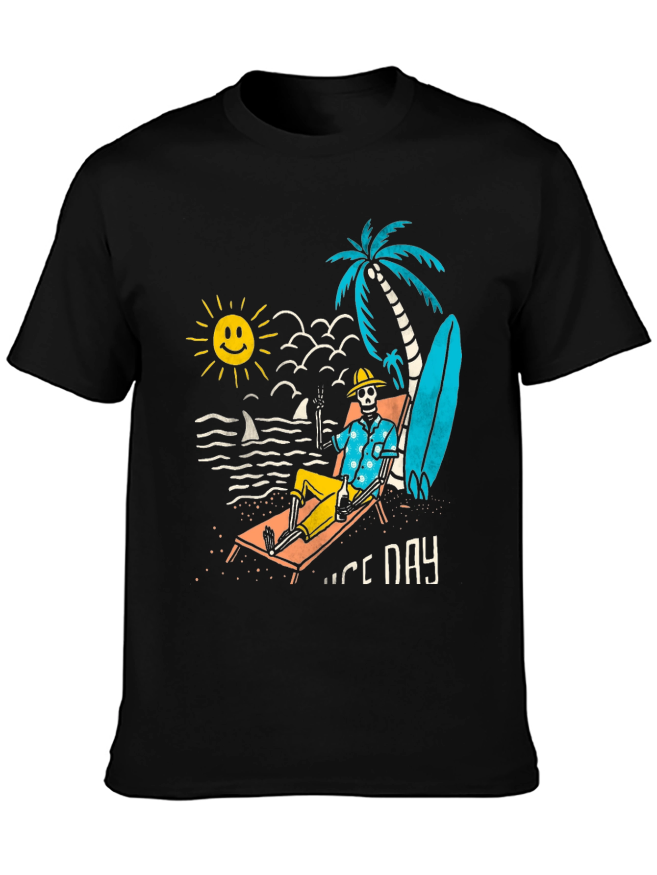 Nice Day Skeleton Beach T-Shirt - Black