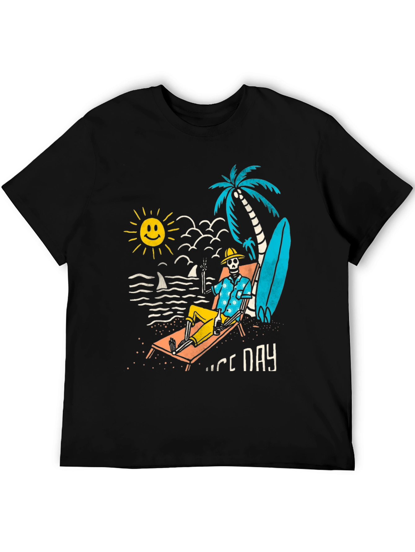 Nice Day Skeleton Beach T-Shirt - Black