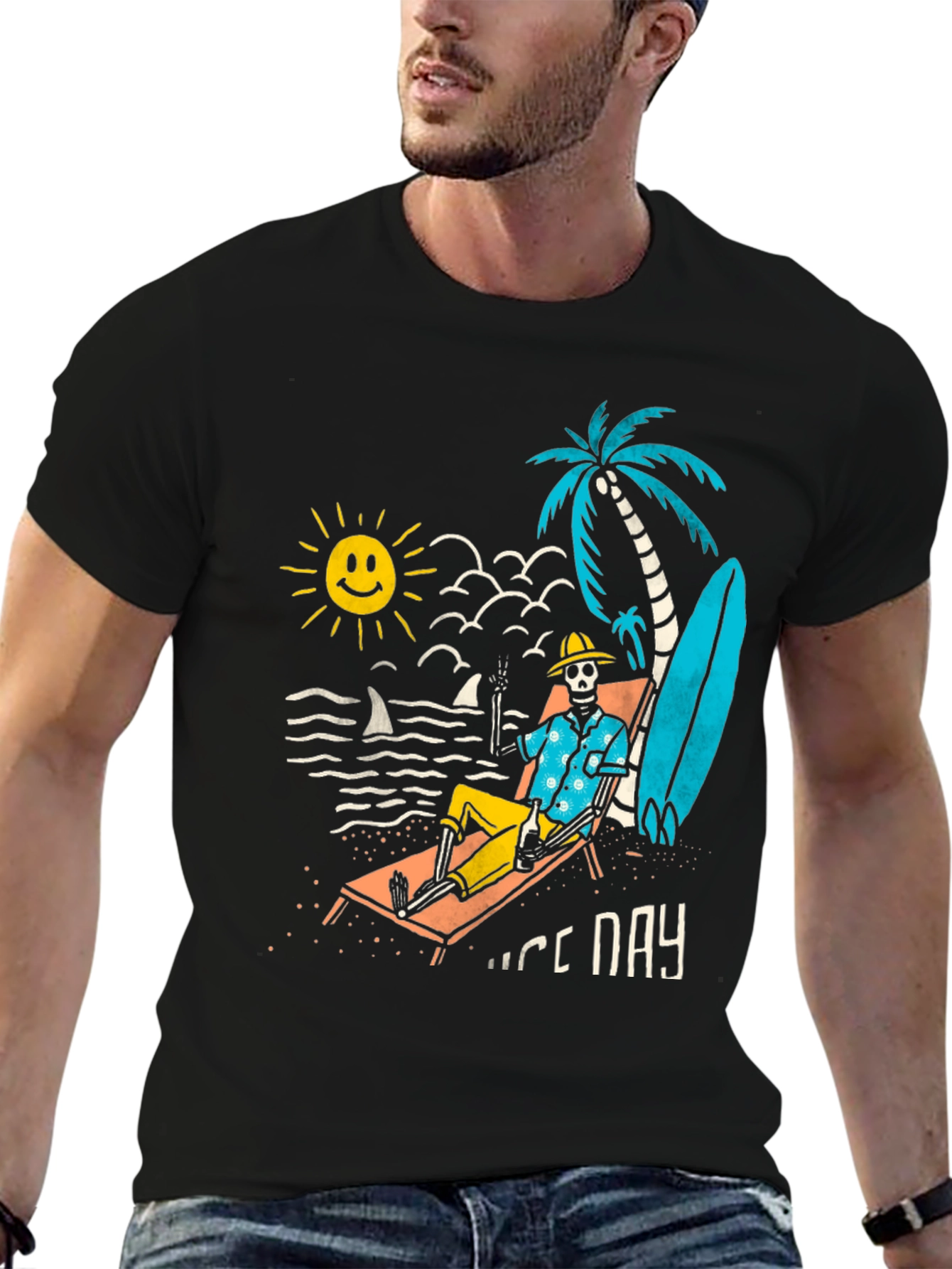 Nice Day Skeleton Beach T-Shirt - Black
