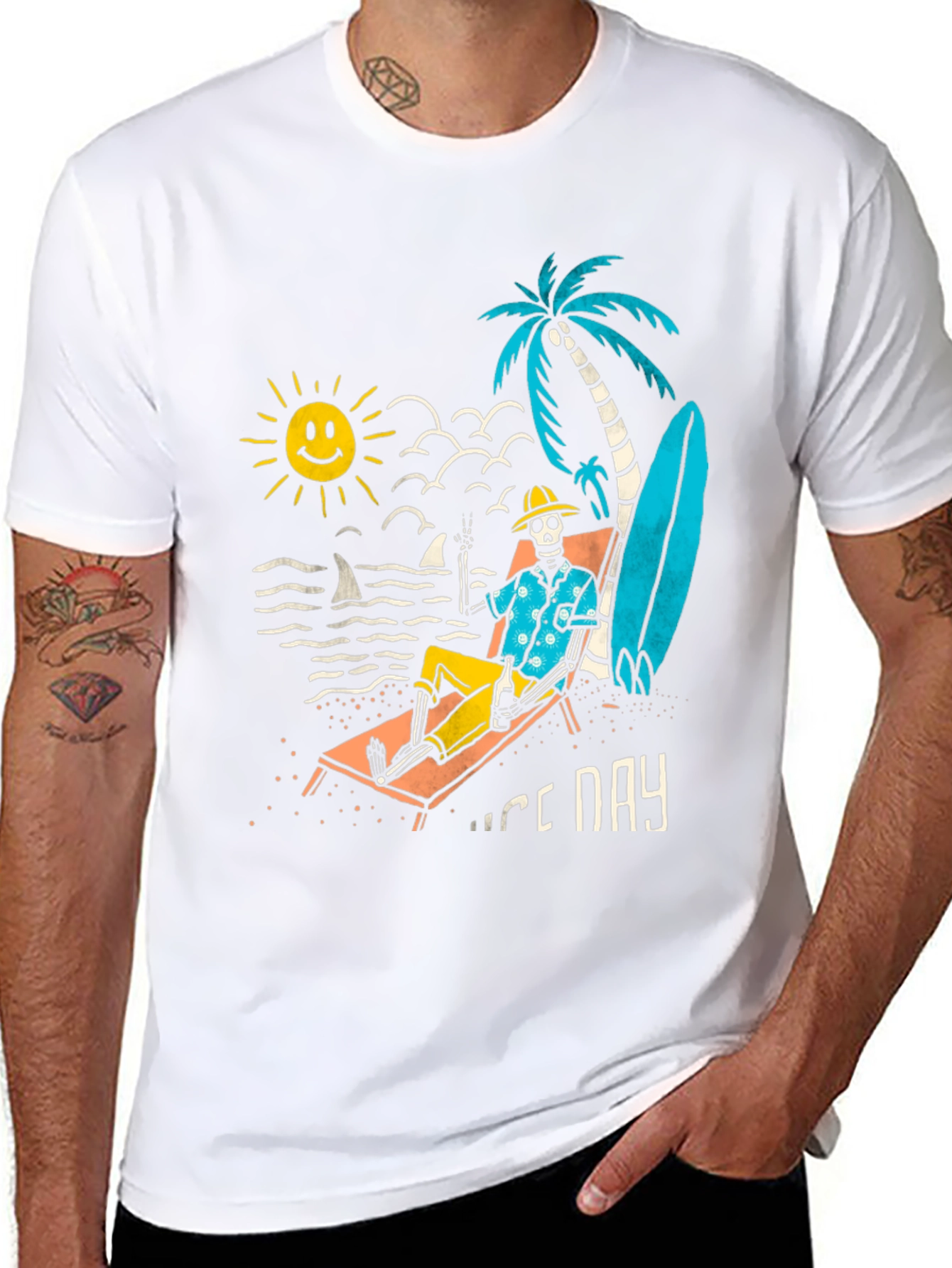Nice Day Skeleton Beach T-Shirt - Black