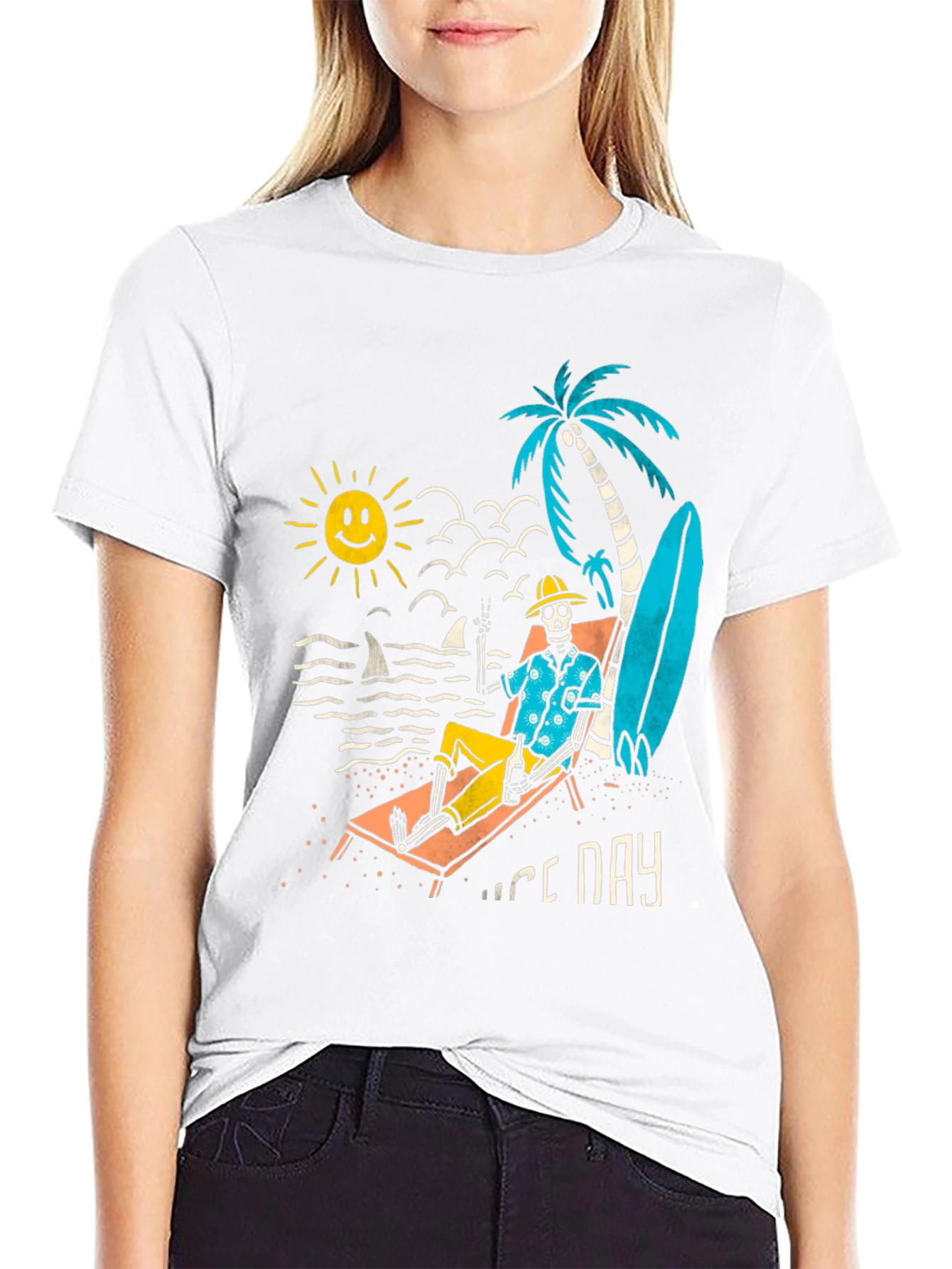 Nice Day Skeleton Beach T-Shirt - Black