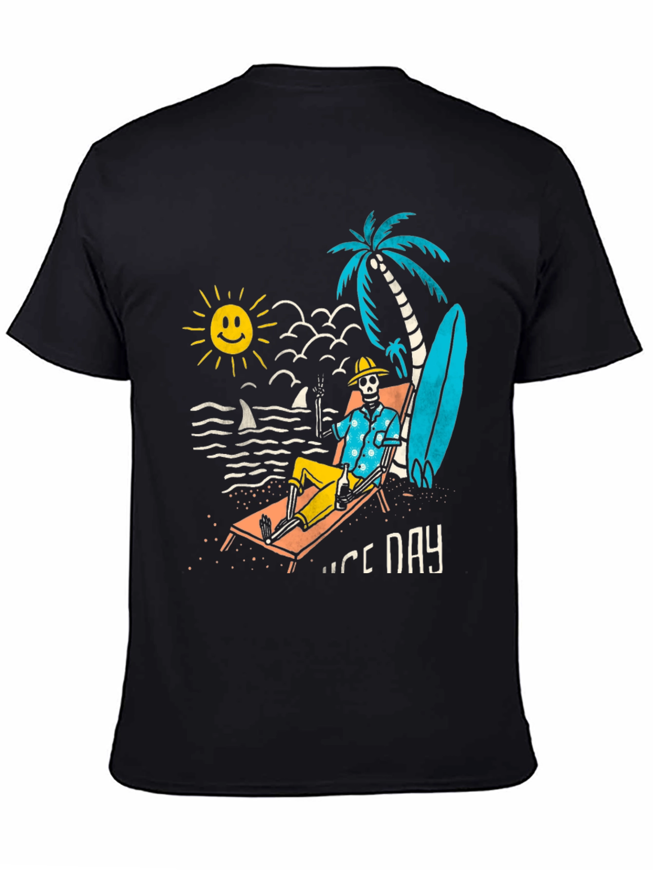 Nice Day Skeleton Beach T-Shirt - Black