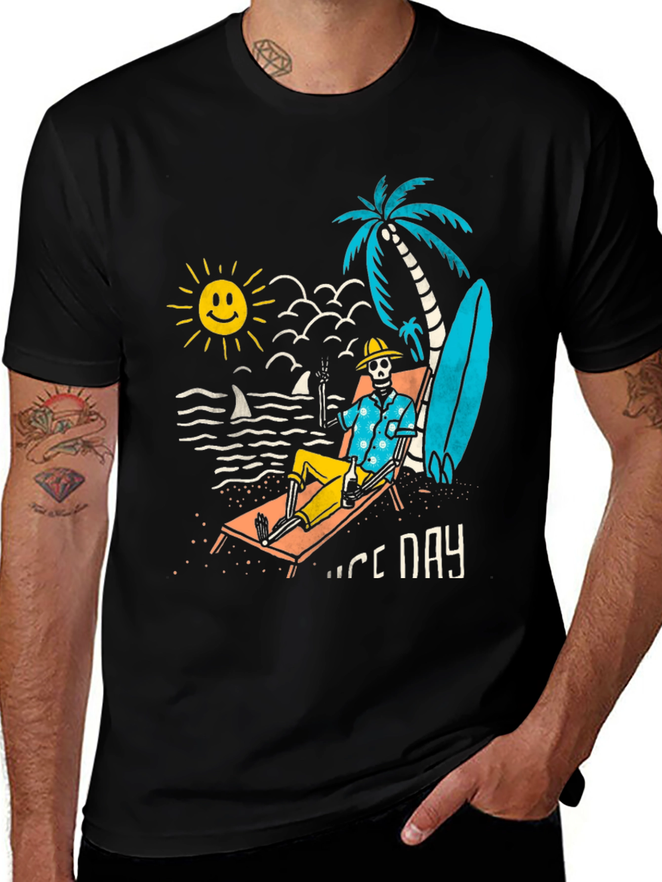 Nice Day Skeleton Beach T-Shirt - Black
