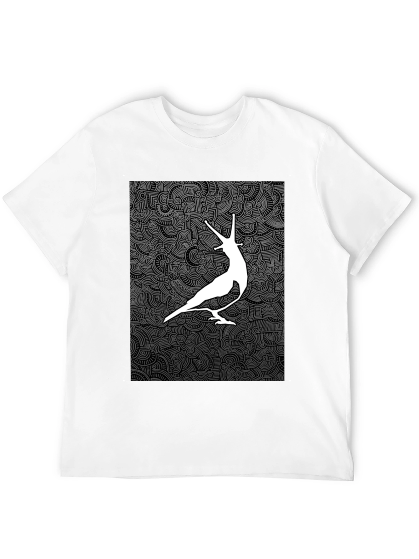 Unique Graphic Tee - White Bird on Dark Pattern