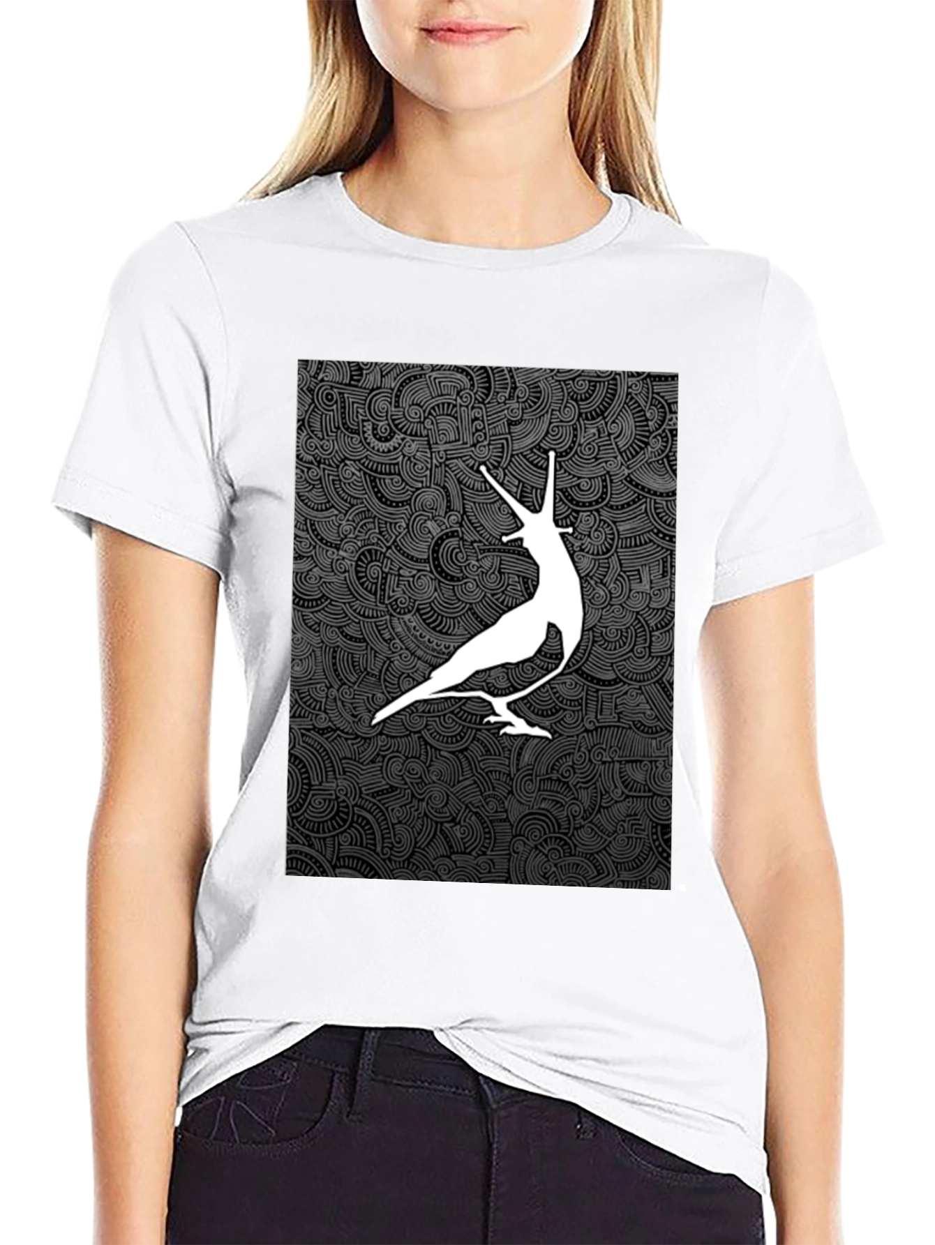 Unique Graphic Tee - White Bird on Dark Pattern