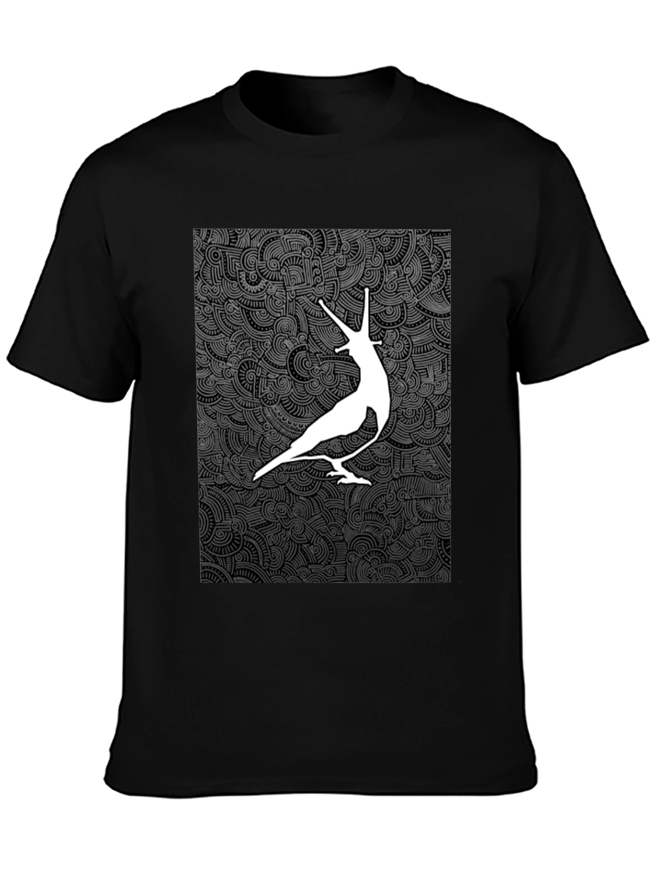 Unique Graphic Tee - White Bird on Dark Pattern