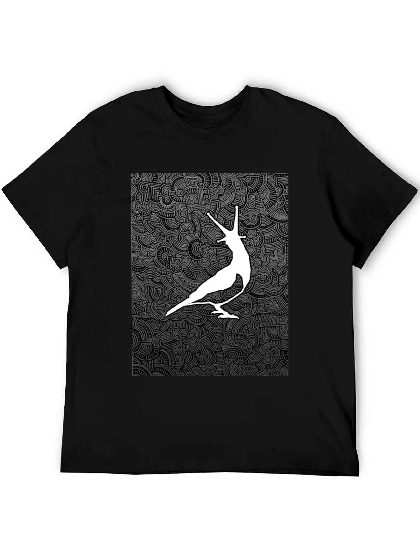 Unique Graphic Tee - White Bird on Dark Pattern