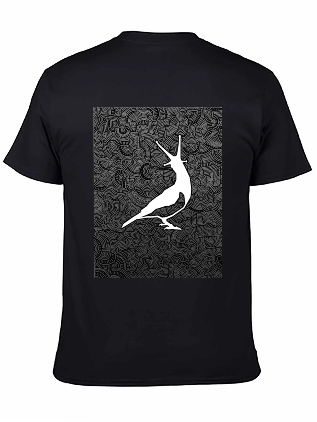 Unique Graphic Tee - White Bird on Dark Pattern