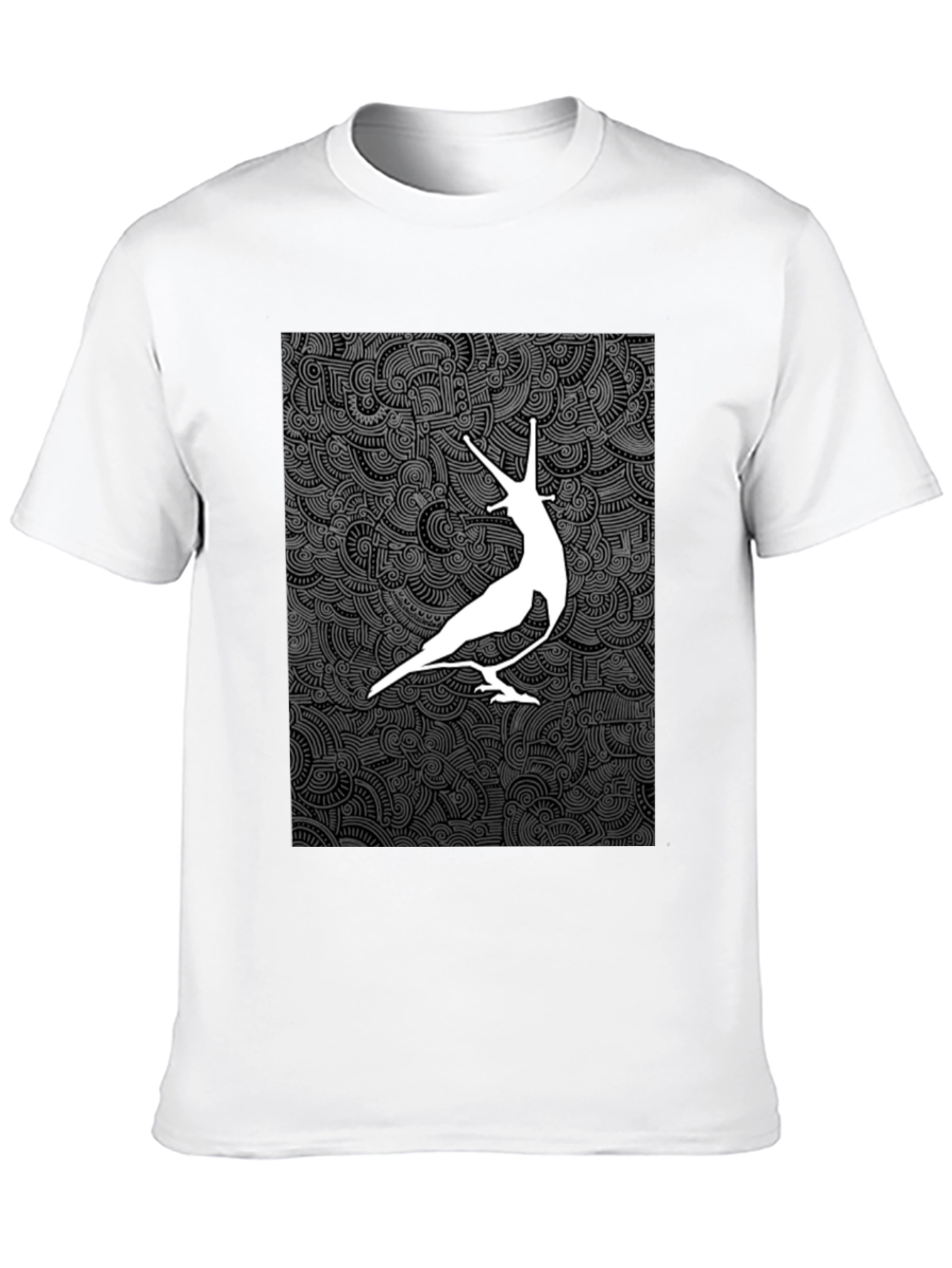 Unique Graphic Tee - White Bird on Dark Pattern
