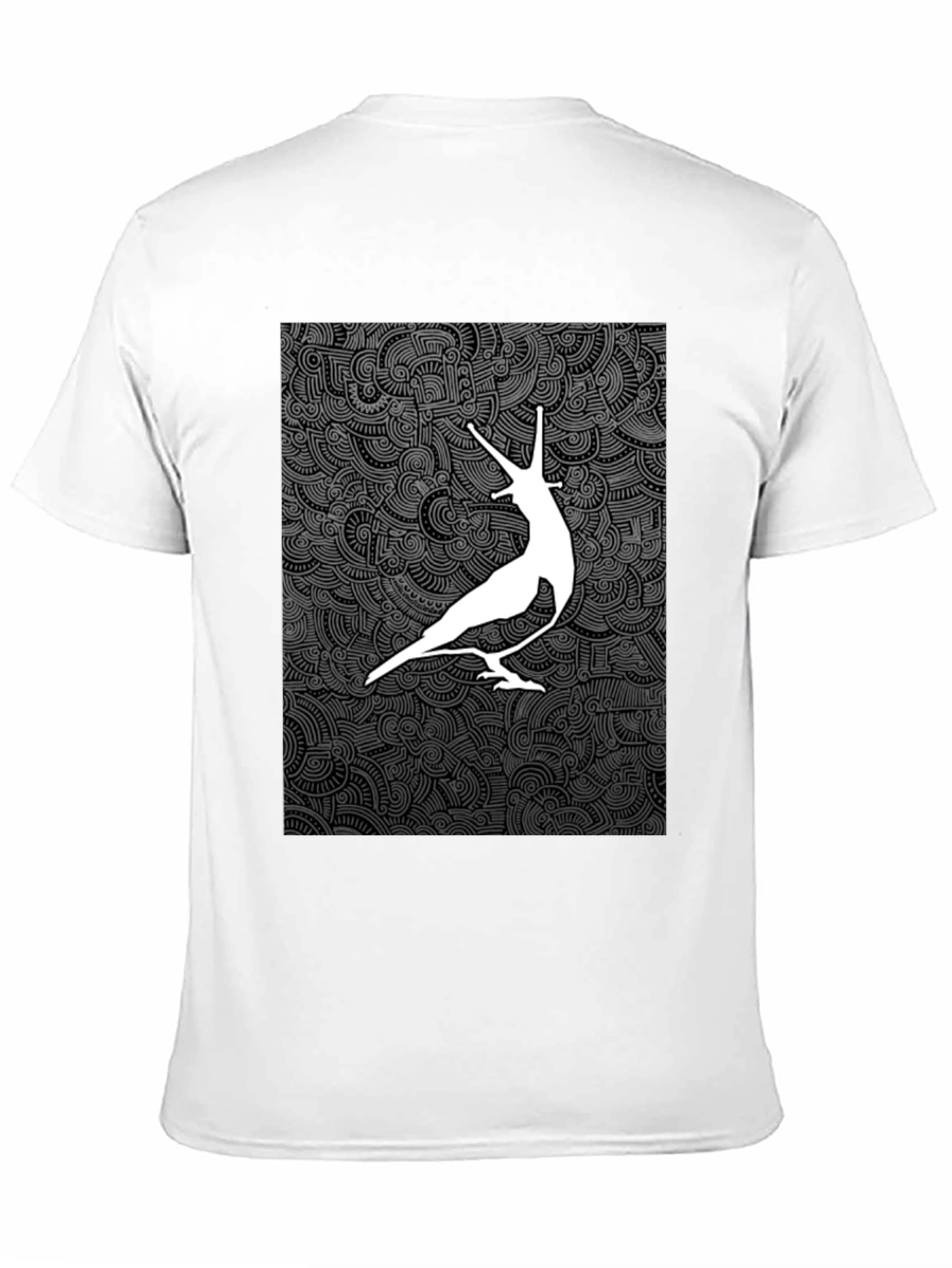 Unique Graphic Tee - White Bird on Dark Pattern