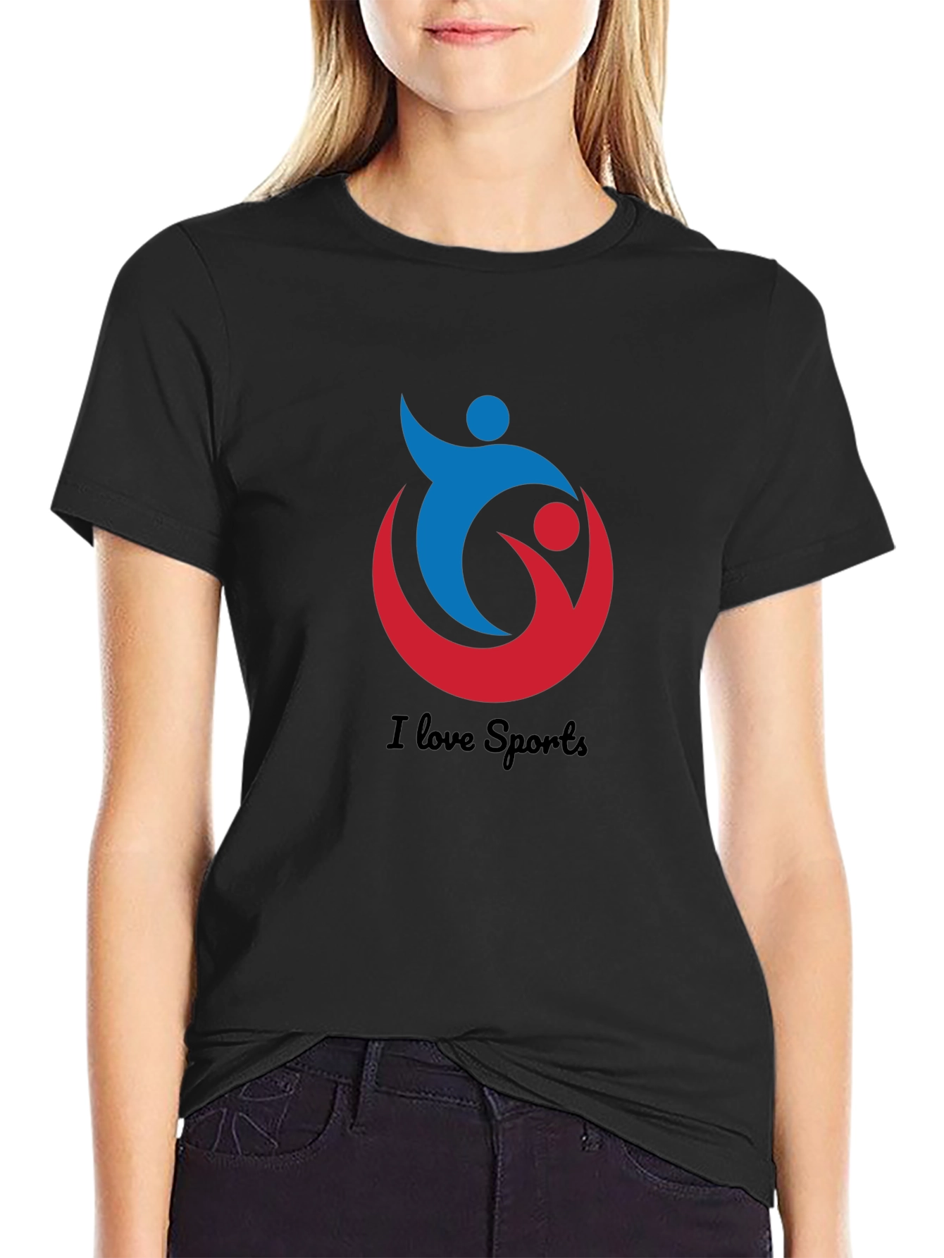 I Love Sports Graphic Black T-Shirt