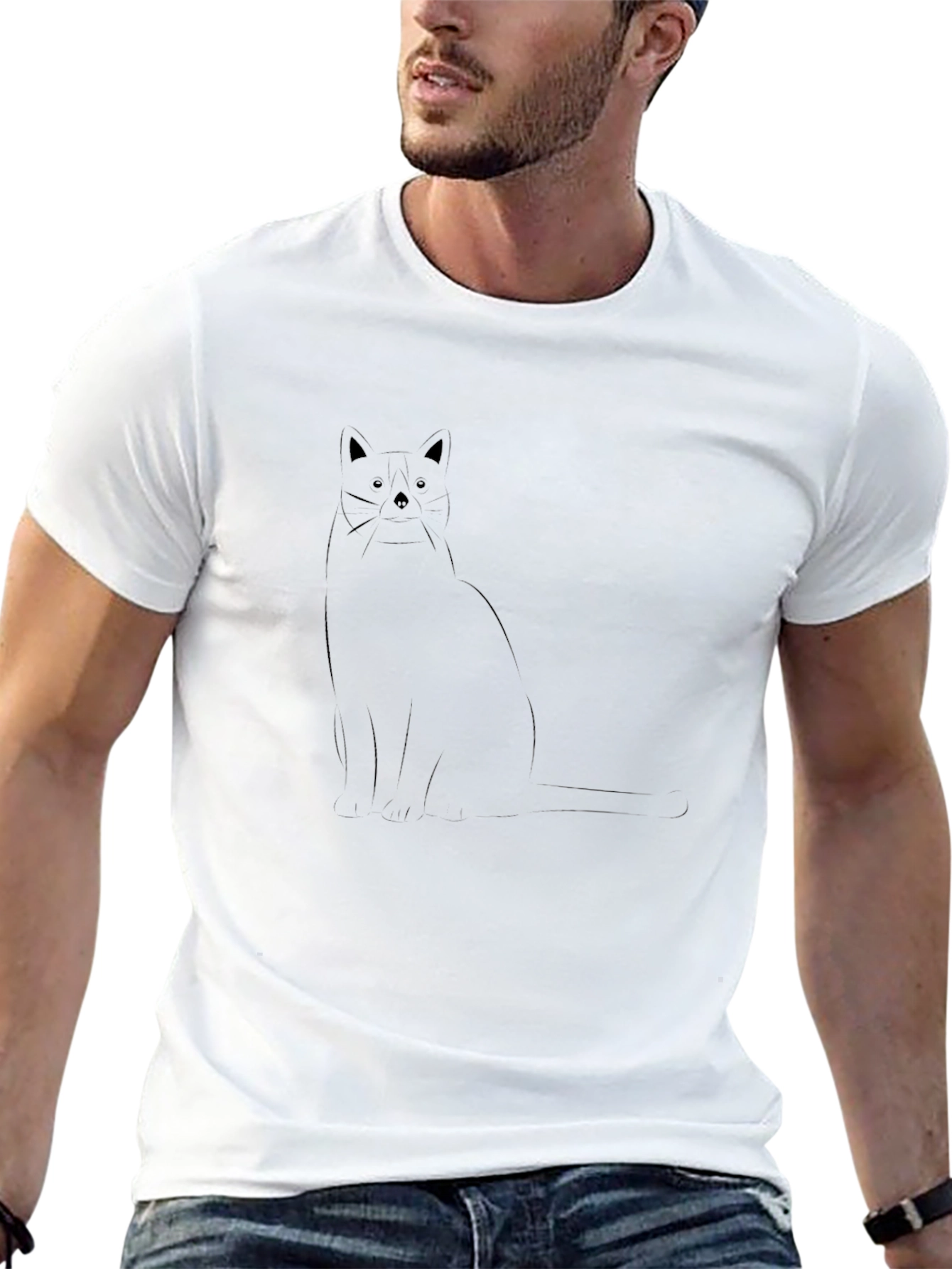 Minimalist Cat Graphic Black T-Shirt
