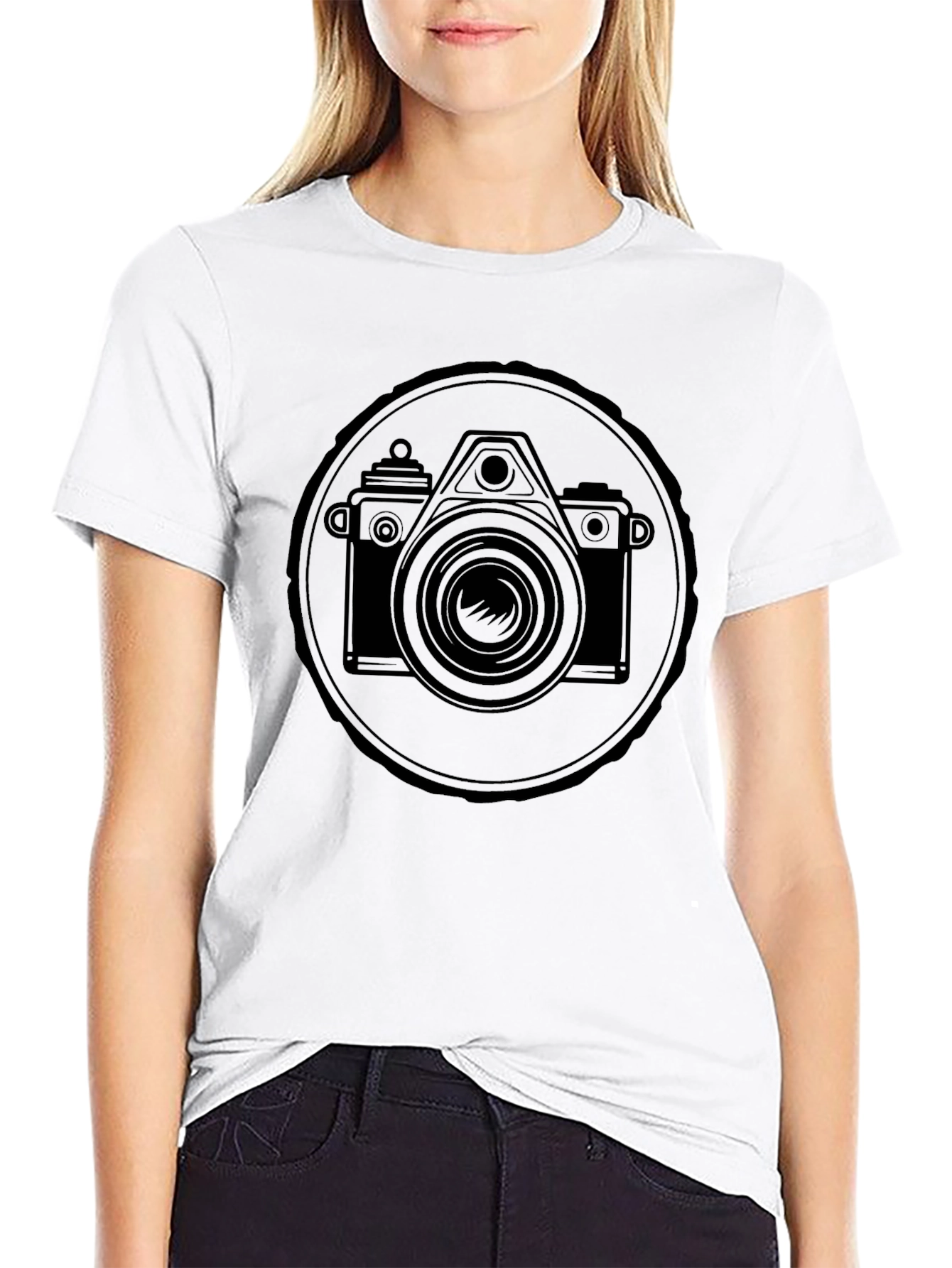 Retro Camera Graphic T-Shirt - Black Cotton Tee