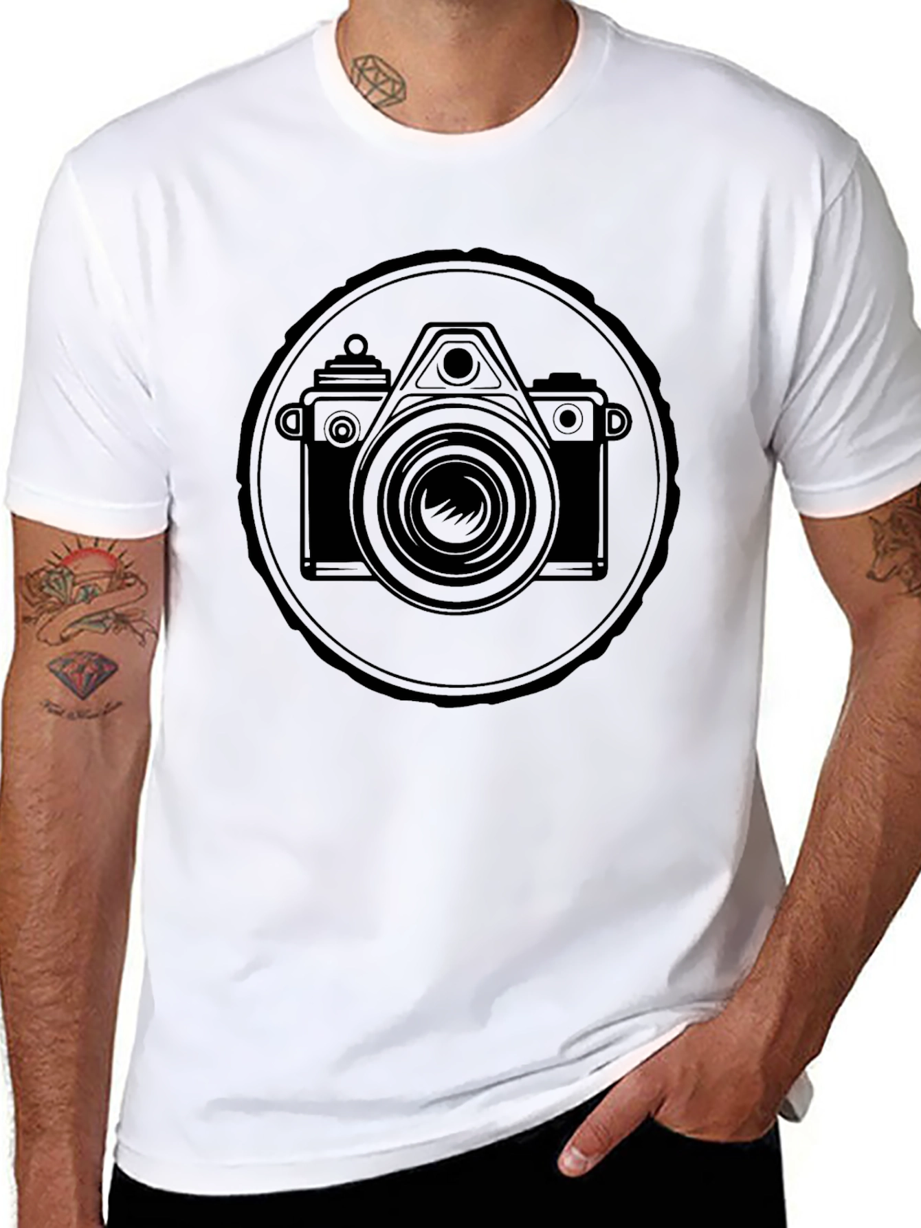 Retro Camera Graphic T-Shirt - Black Cotton Tee