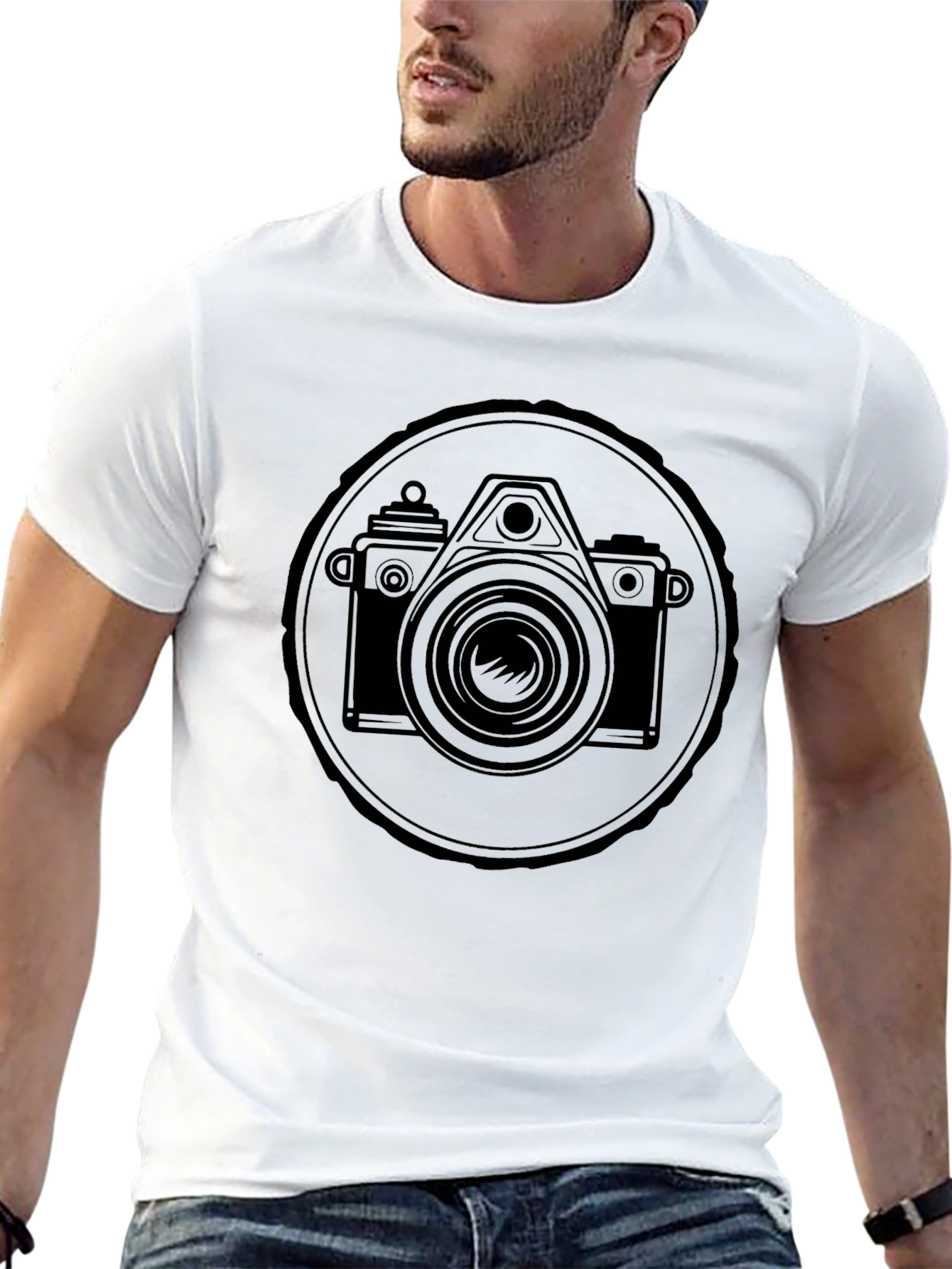 Retro Camera Graphic T-Shirt - Black Cotton Tee