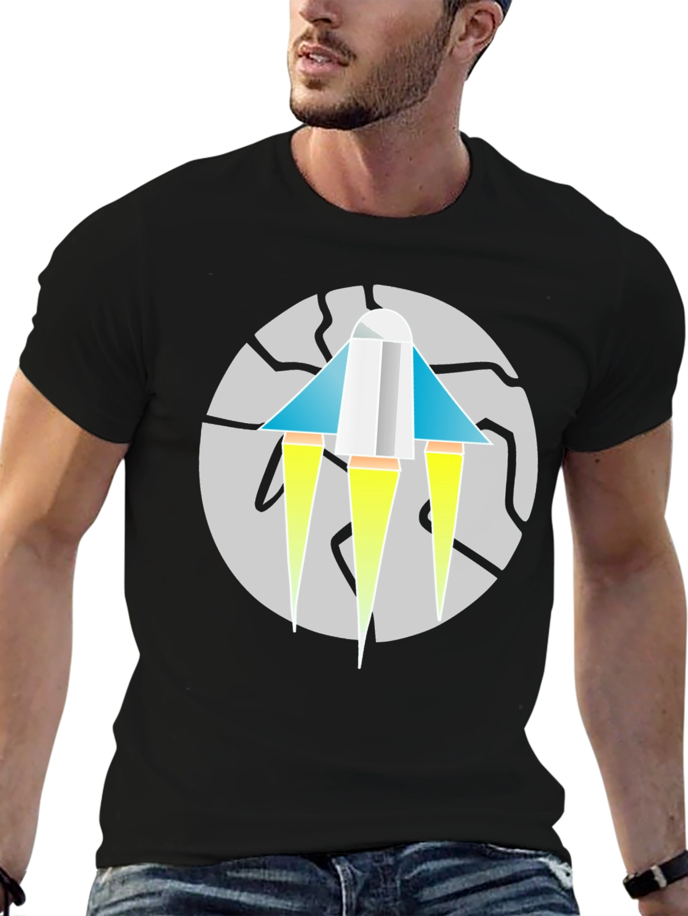 Geometric Rocket Graphic Tee - Mens Black T-Shirt