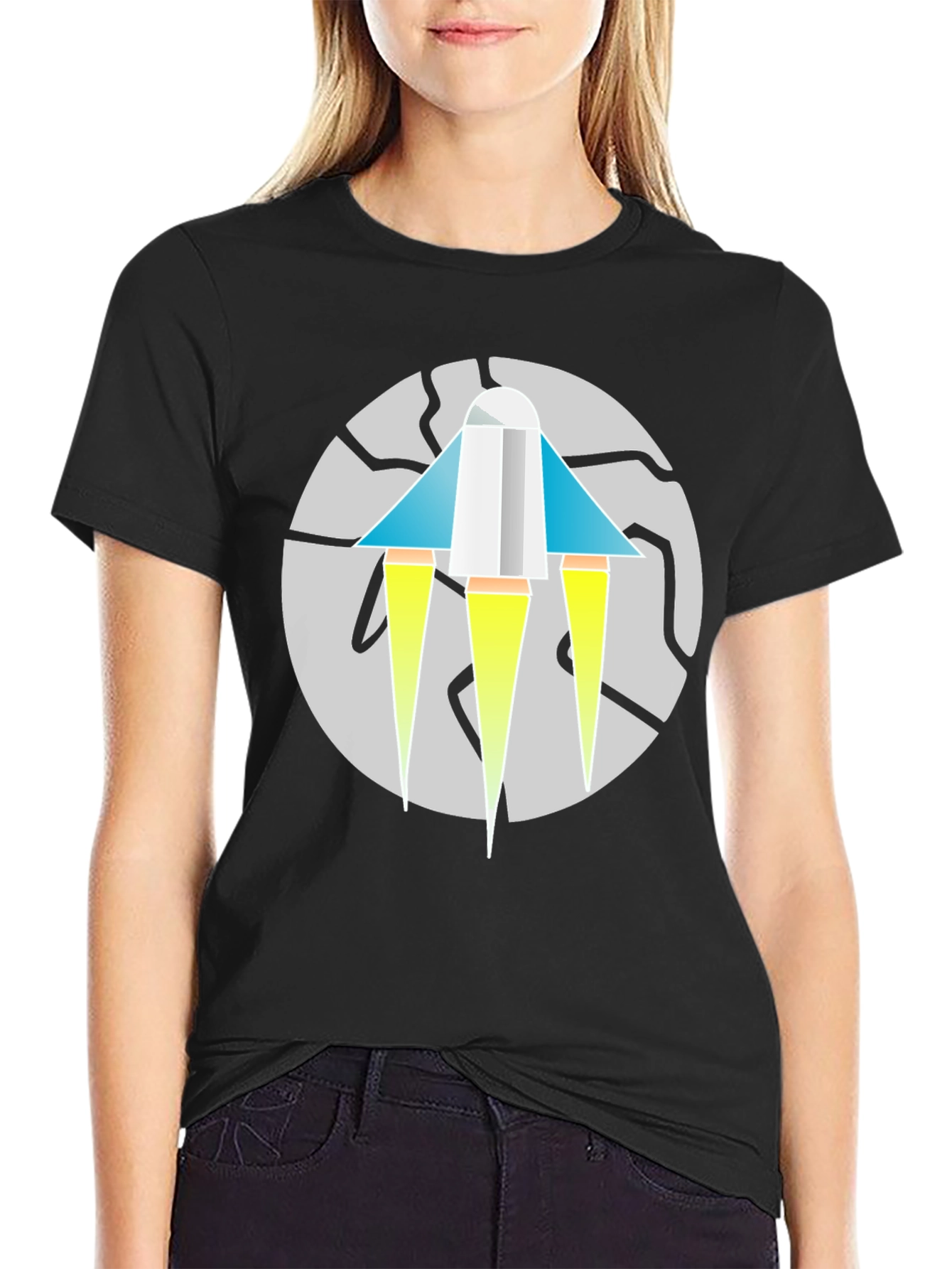 Geometric Rocket Graphic Tee - Mens Black T-Shirt