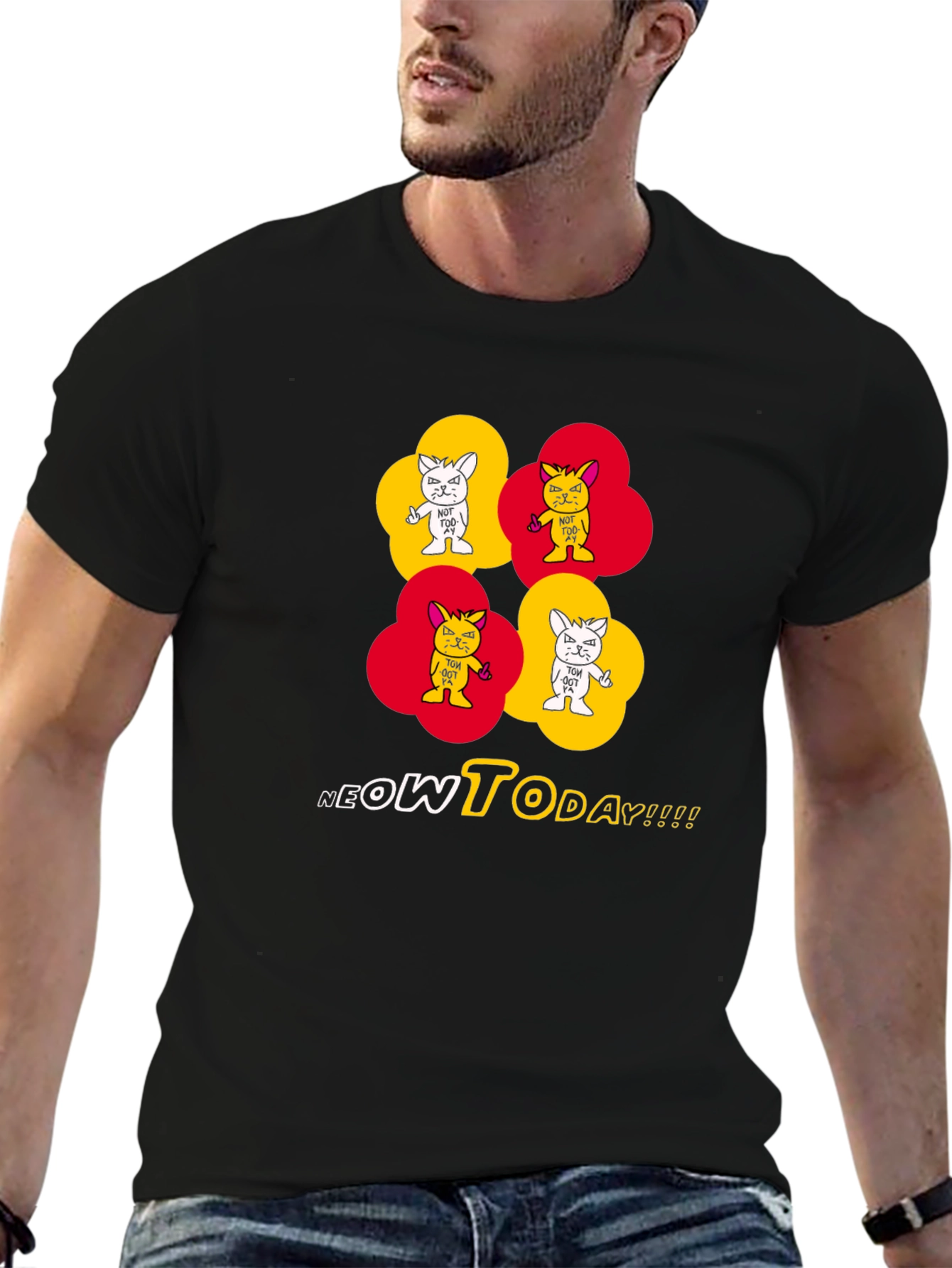 Neow Today Graphic Tee - Quirky Cat Design