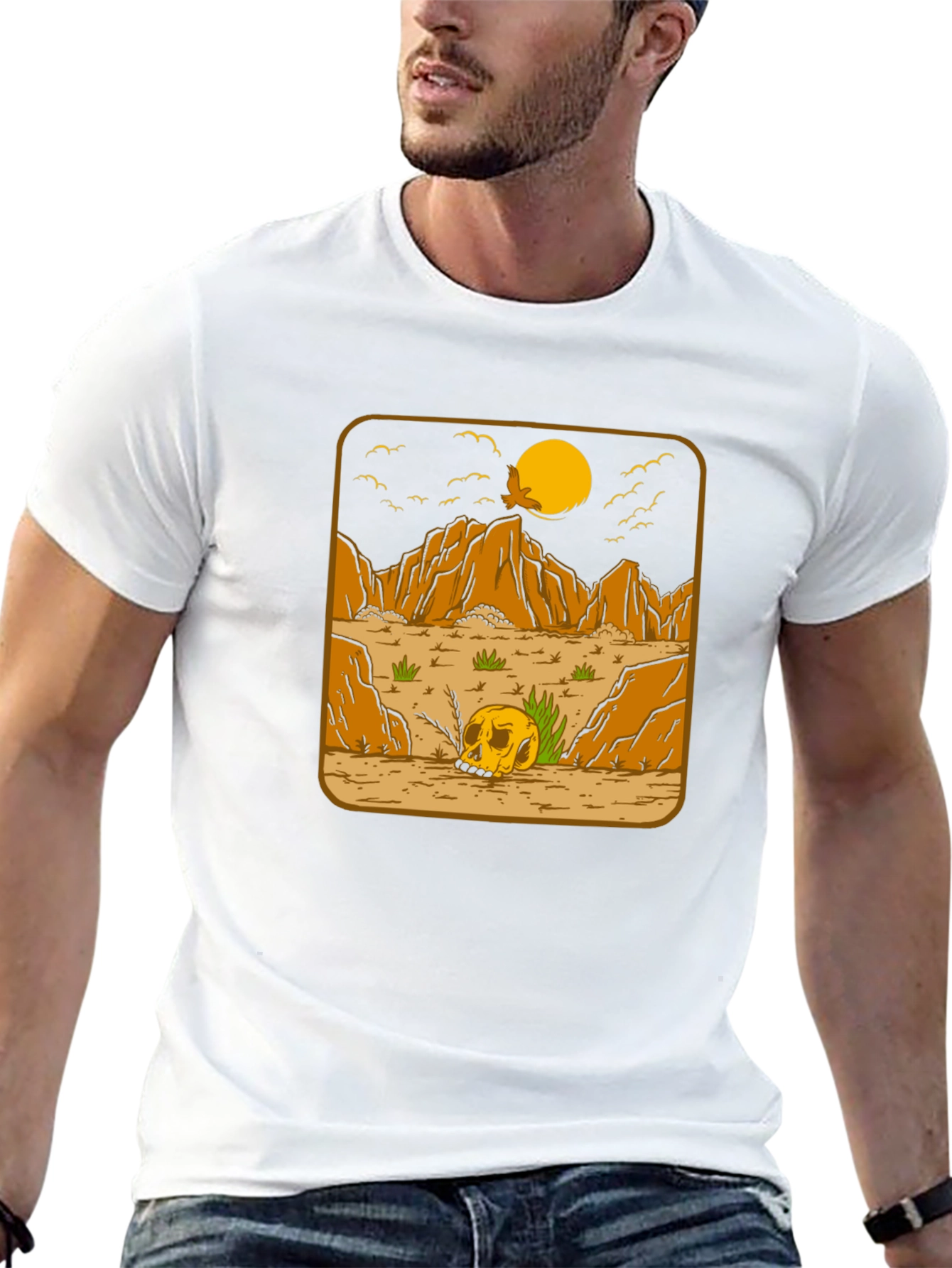 Skull Desert Graphic Tee - Mens Black Cotton T-Shirt