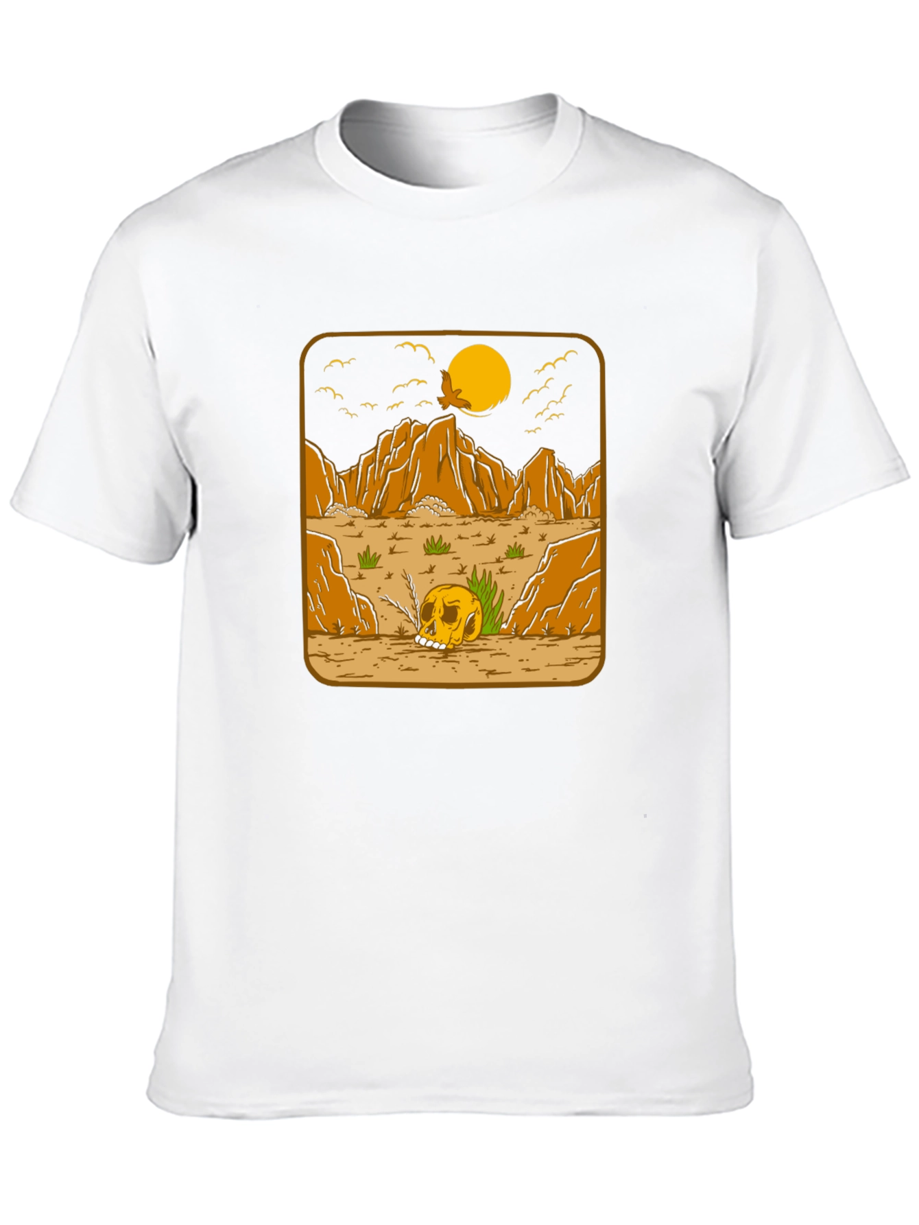 Skull Desert Graphic Tee - Mens Black Cotton T-Shirt