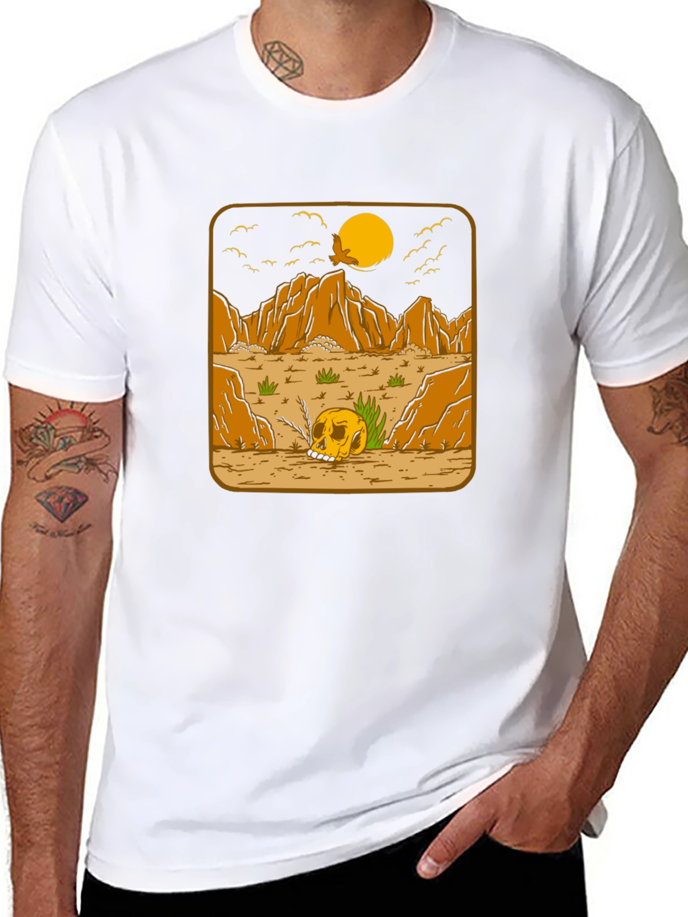 Skull Desert Graphic Tee - Mens Black Cotton T-Shirt