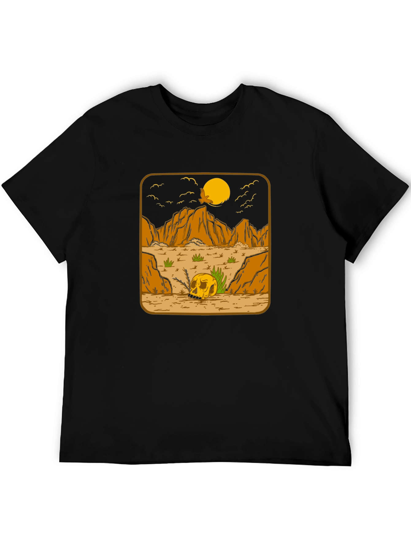 Skull Desert Graphic Tee - Mens Black Cotton T-Shirt