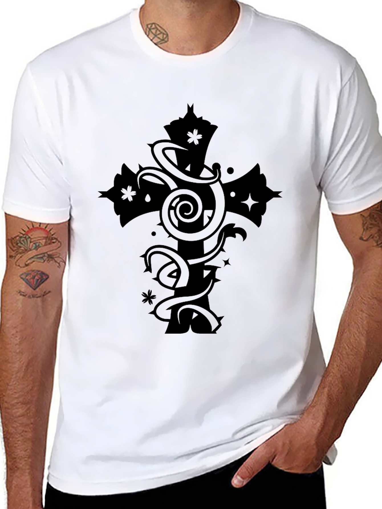 Gothic Cross Graphic Tee - Black Casual Shirt
