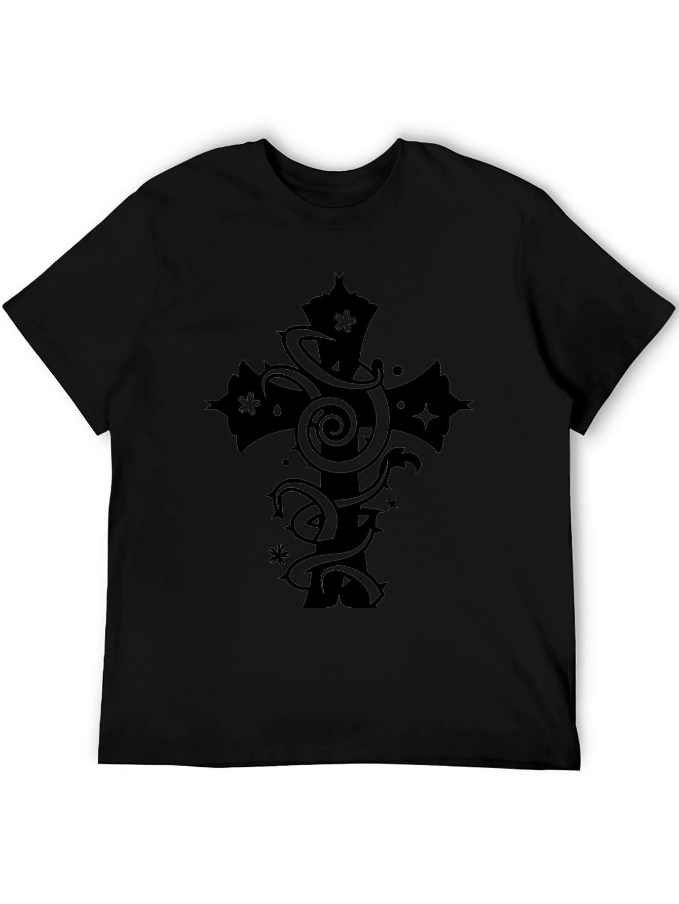 Gothic Cross Graphic Tee - Black Casual Shirt