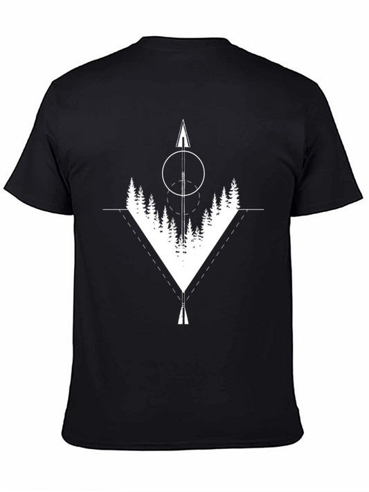 Geometric Forest Arrow Graphic Black T-Shirt