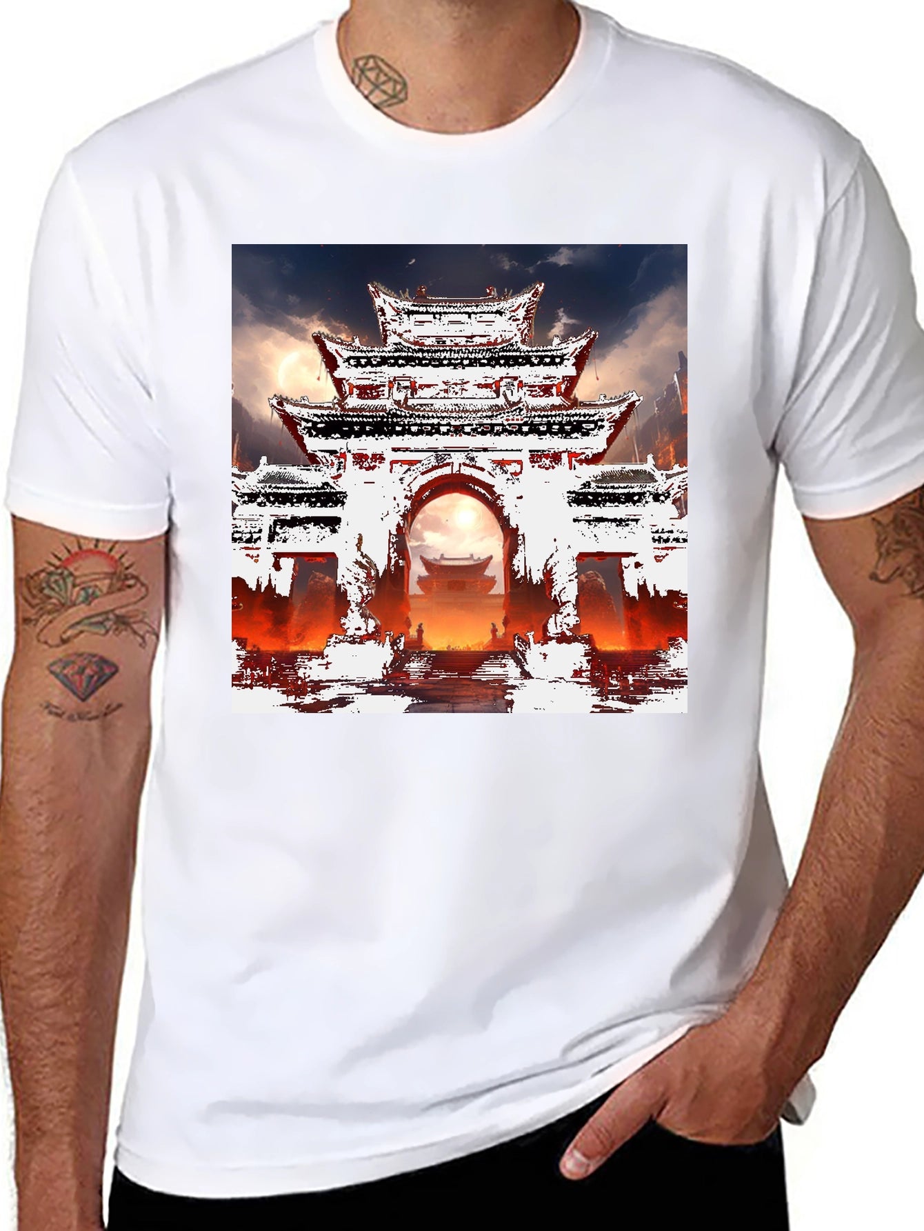 Oriental Gate T-Shirt - Graphic Tee - Mens