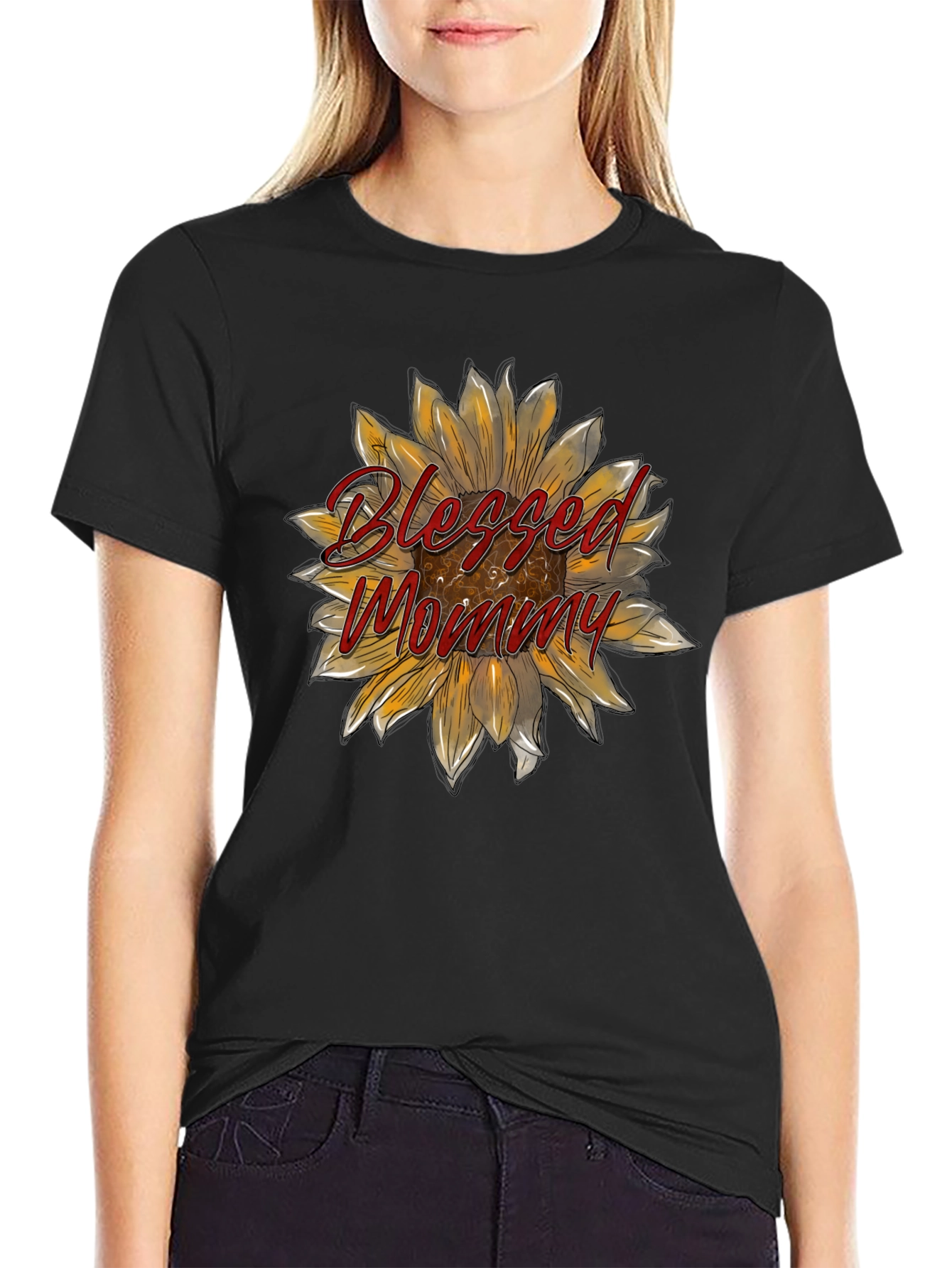 Blessed Mommy Sunflower Graphic Tee