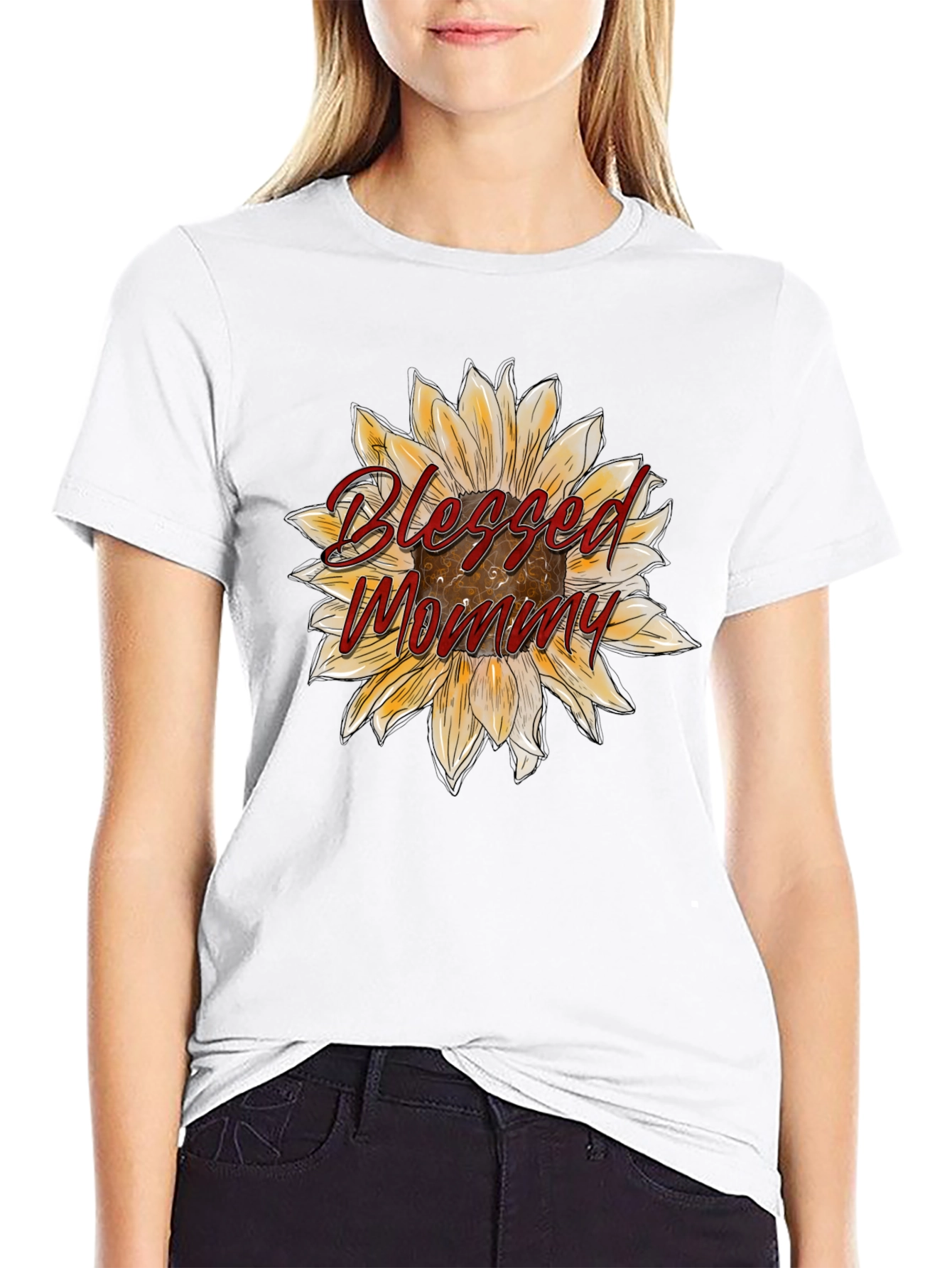 Blessed Mommy Sunflower Graphic Tee