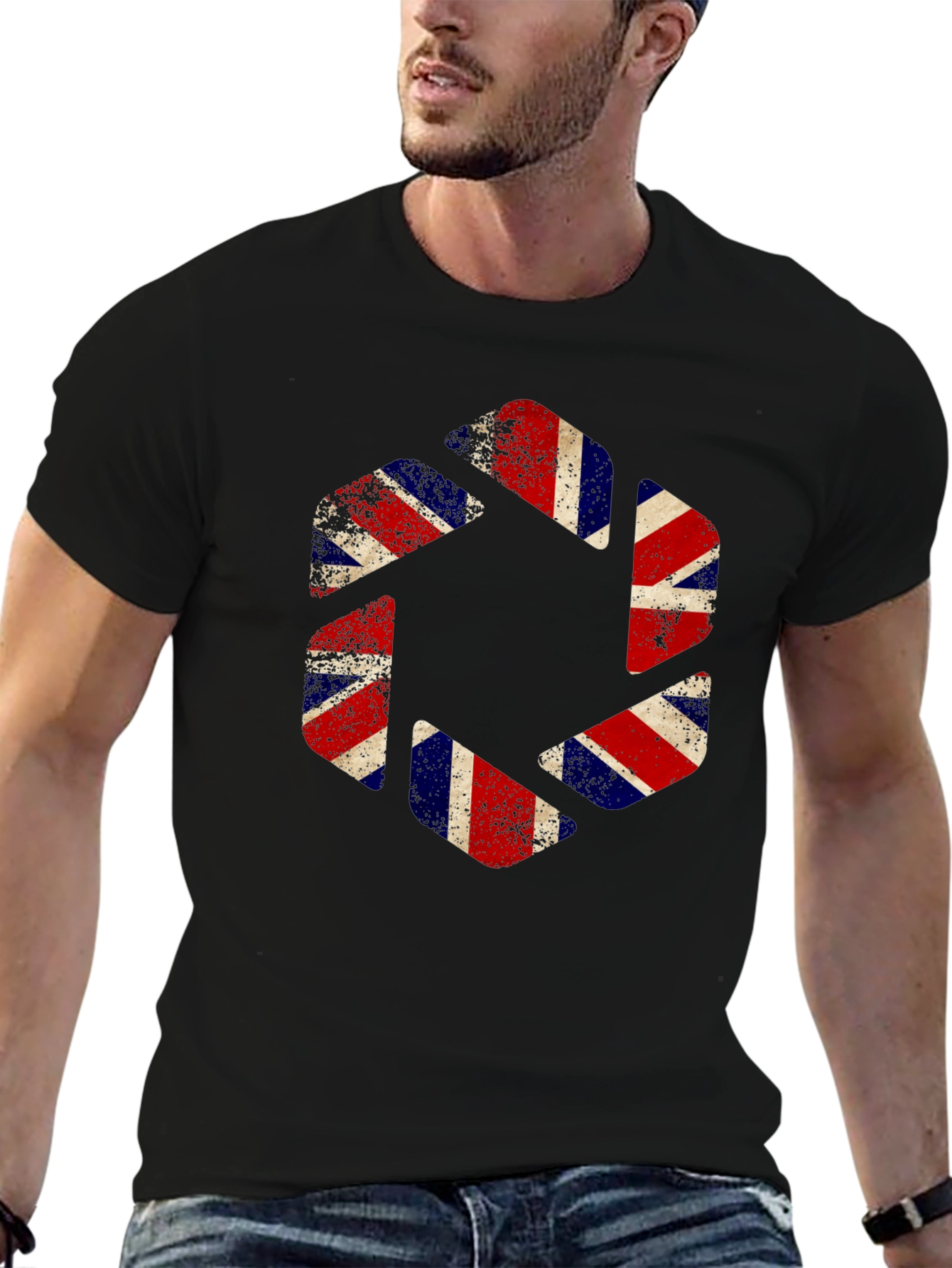 Union Jack Aperture Graphic Print Black T-Shirt