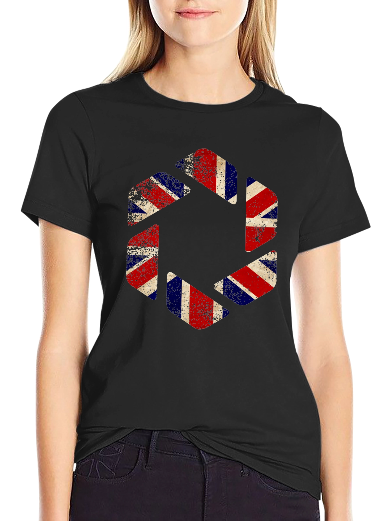 Union Jack Aperture Graphic Print Black T-Shirt