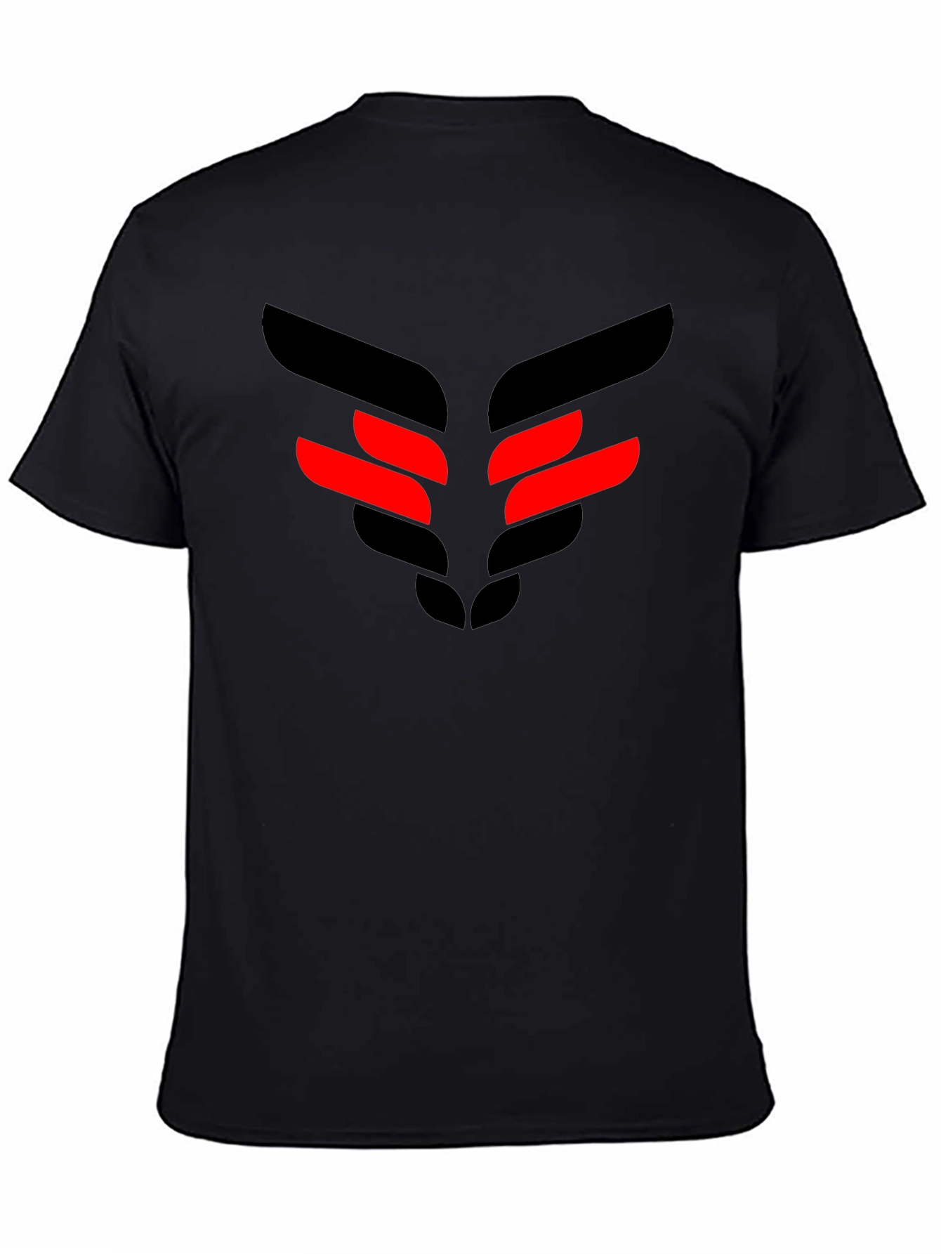 Black T-Shirt with Red & Black Geometric Design