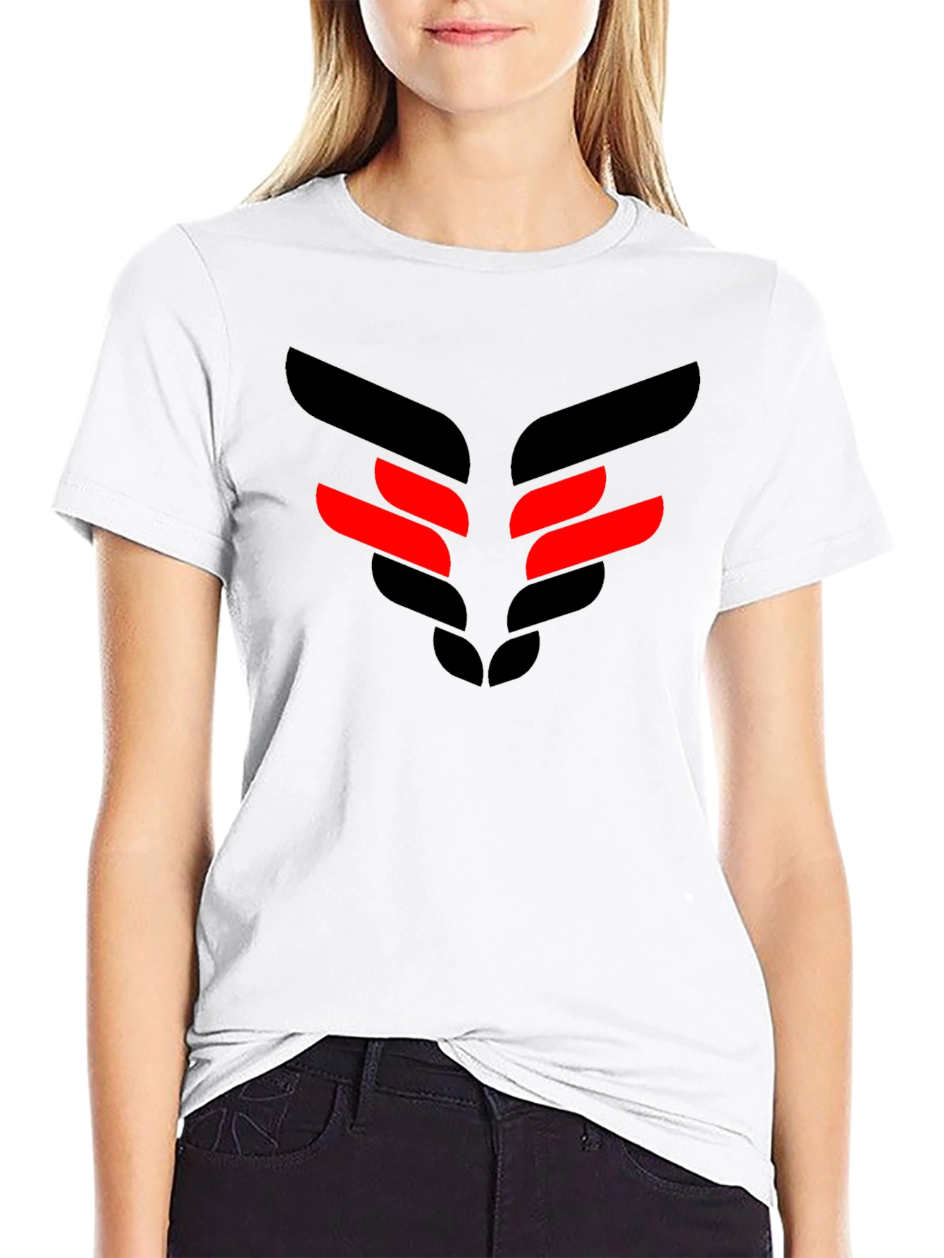 Black T-Shirt with Red & Black Geometric Design