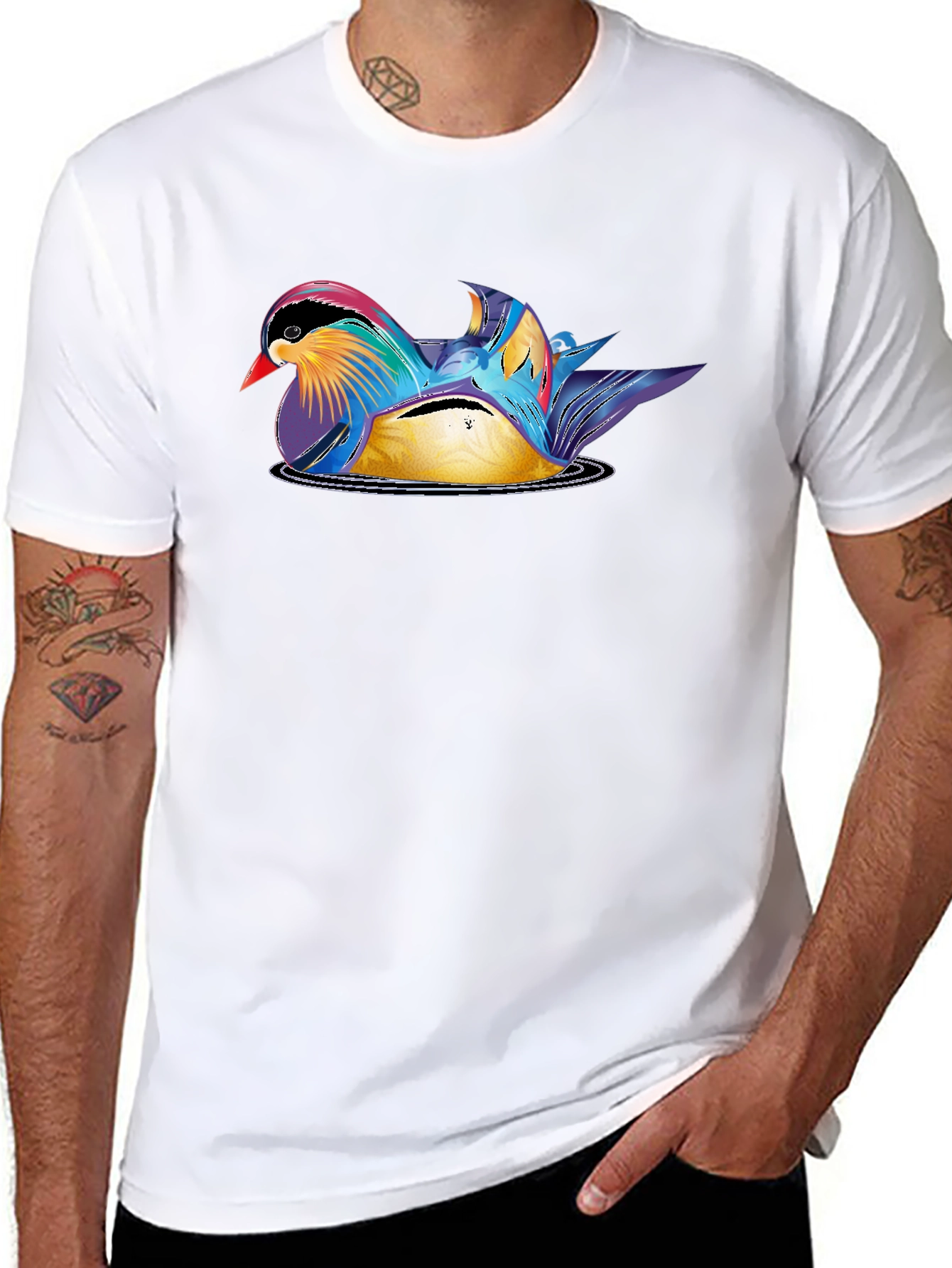 Mandarin Duck Graphic Tee - Stylish Mens Black T-Shirt