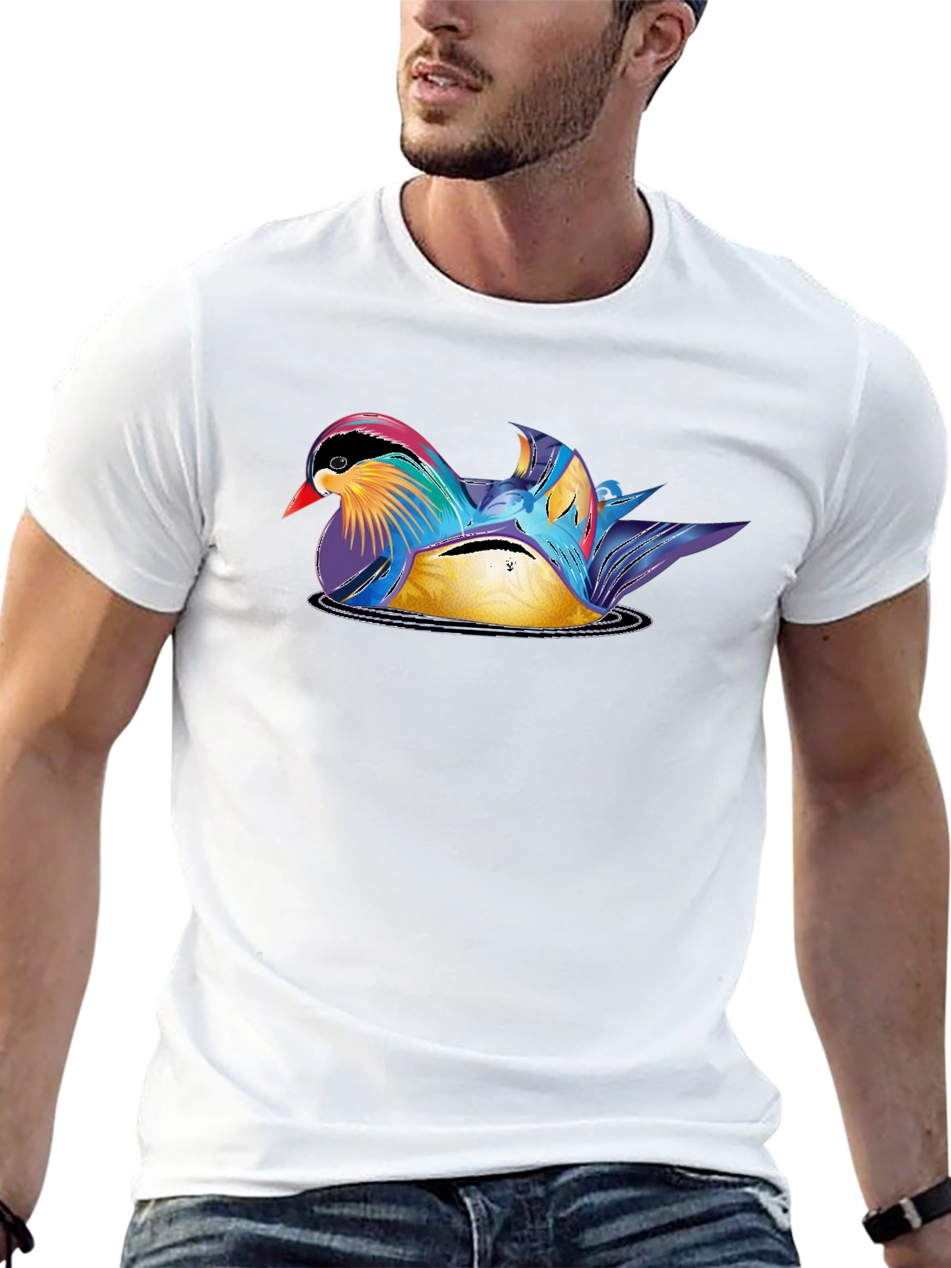 Mandarin Duck Graphic Tee - Stylish Mens Black T-Shirt