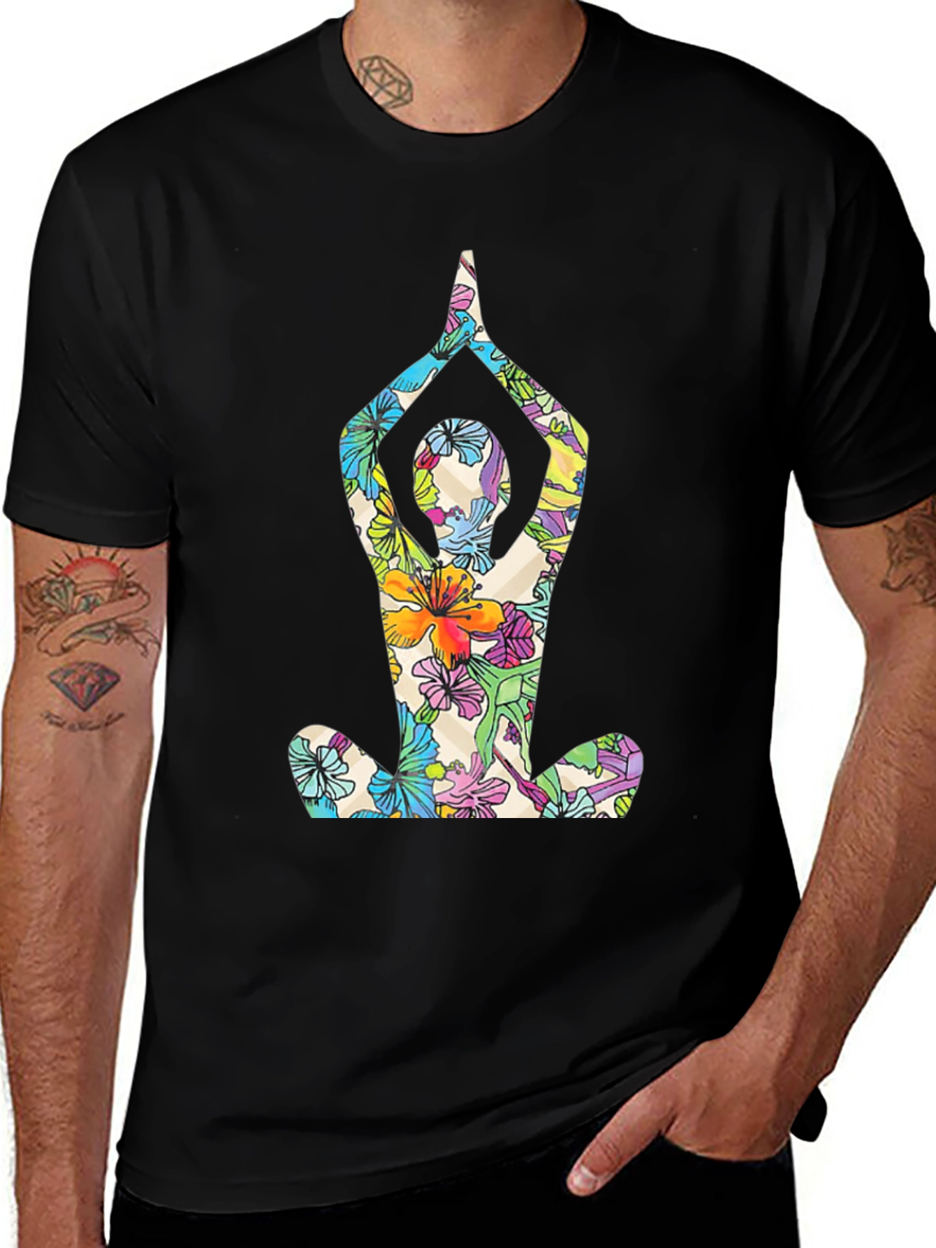 Floral Yoga T-Shirt - Mens Black Tee