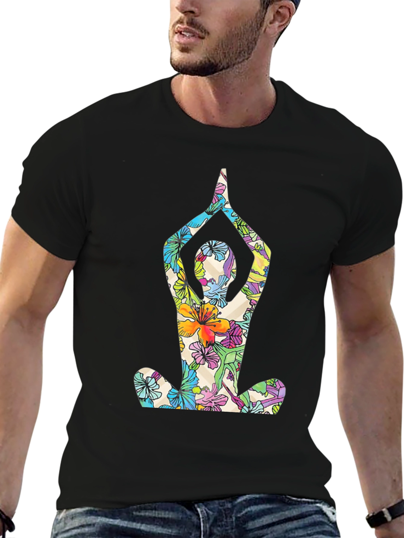 Floral Yoga T-Shirt - Mens Black Tee