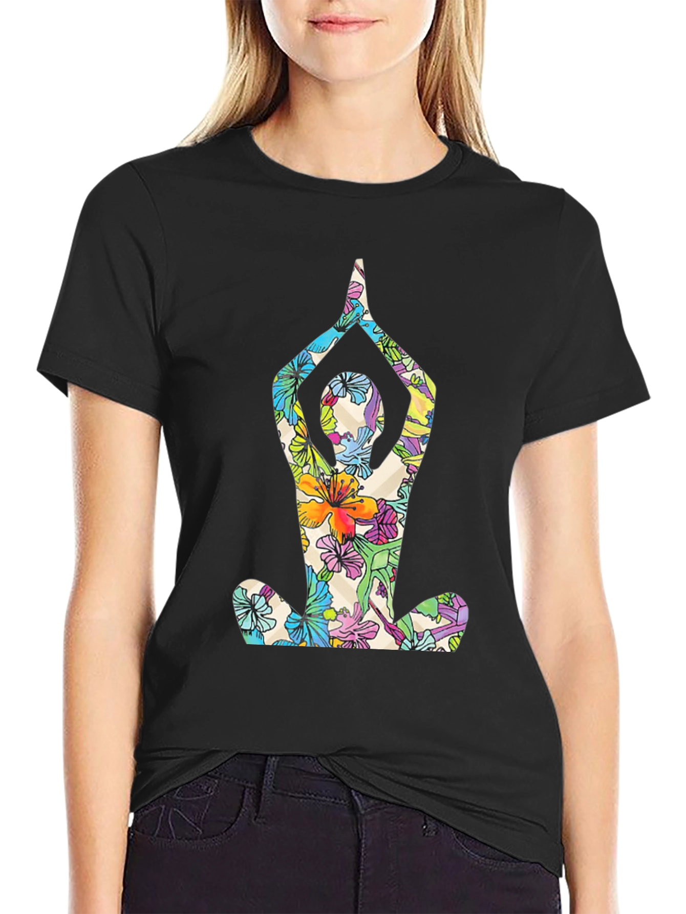 Floral Yoga T-Shirt - Mens Black Tee