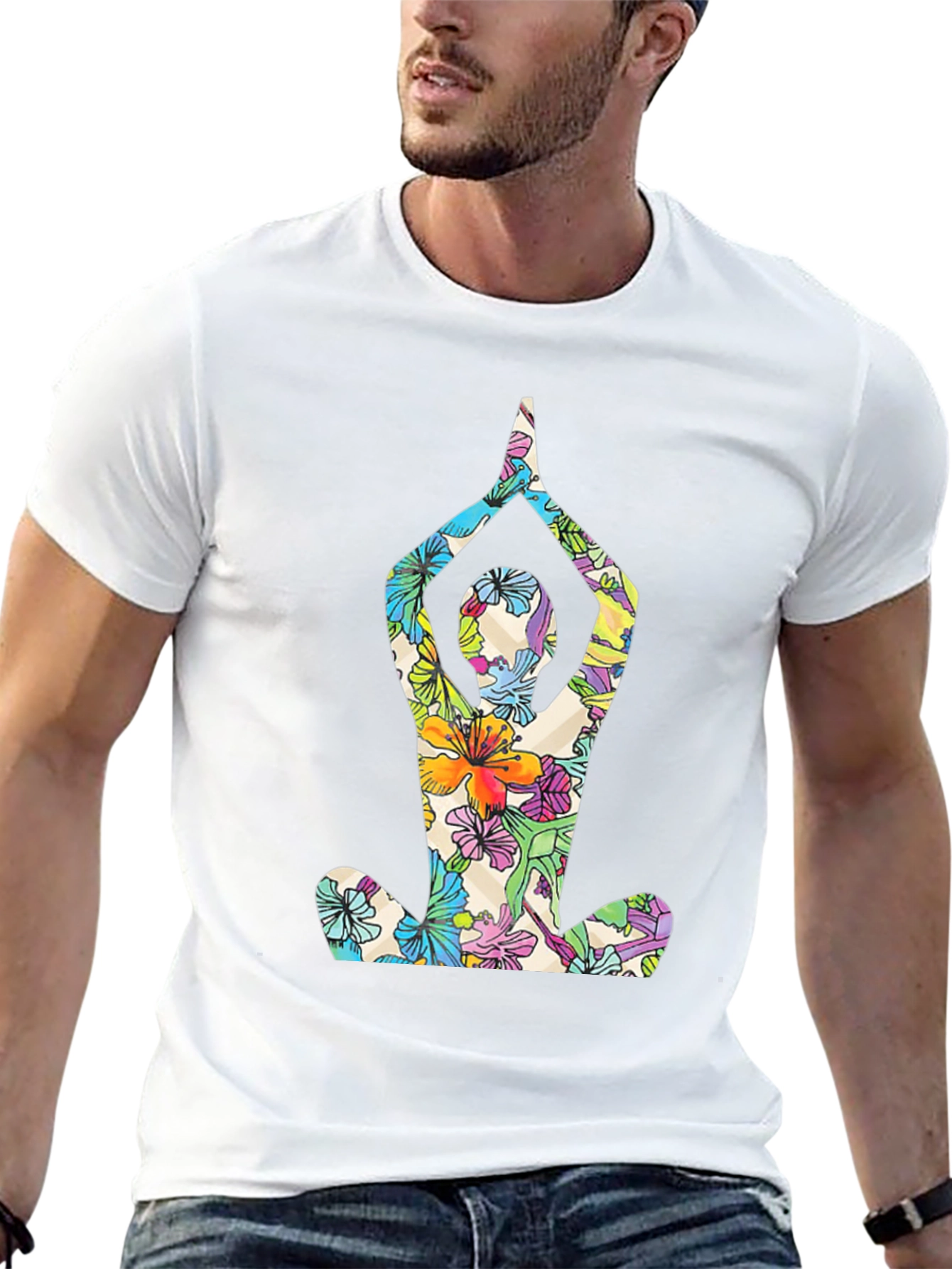 Floral Yoga T-Shirt - Mens Black Tee
