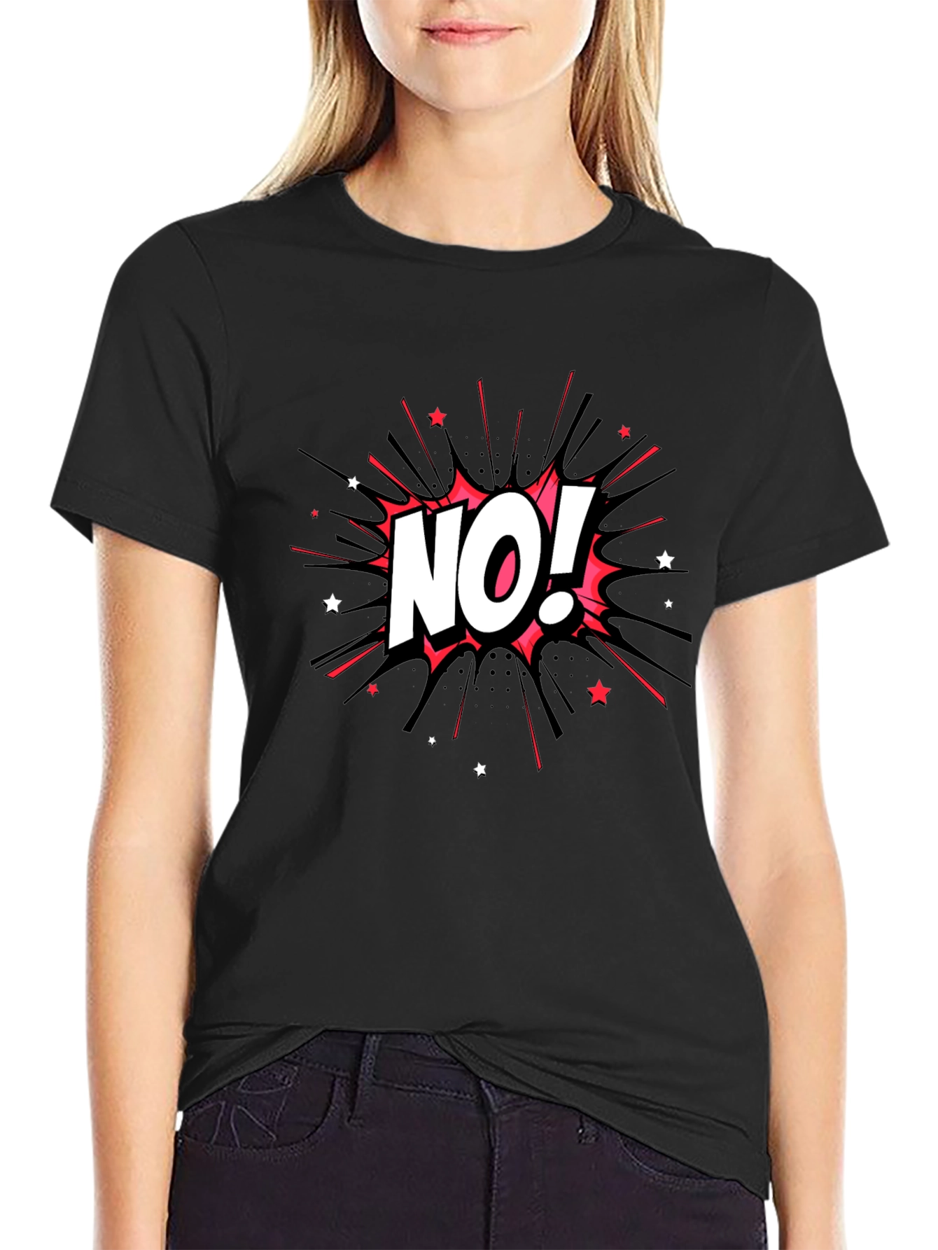 No! Graphic Print Black Tee