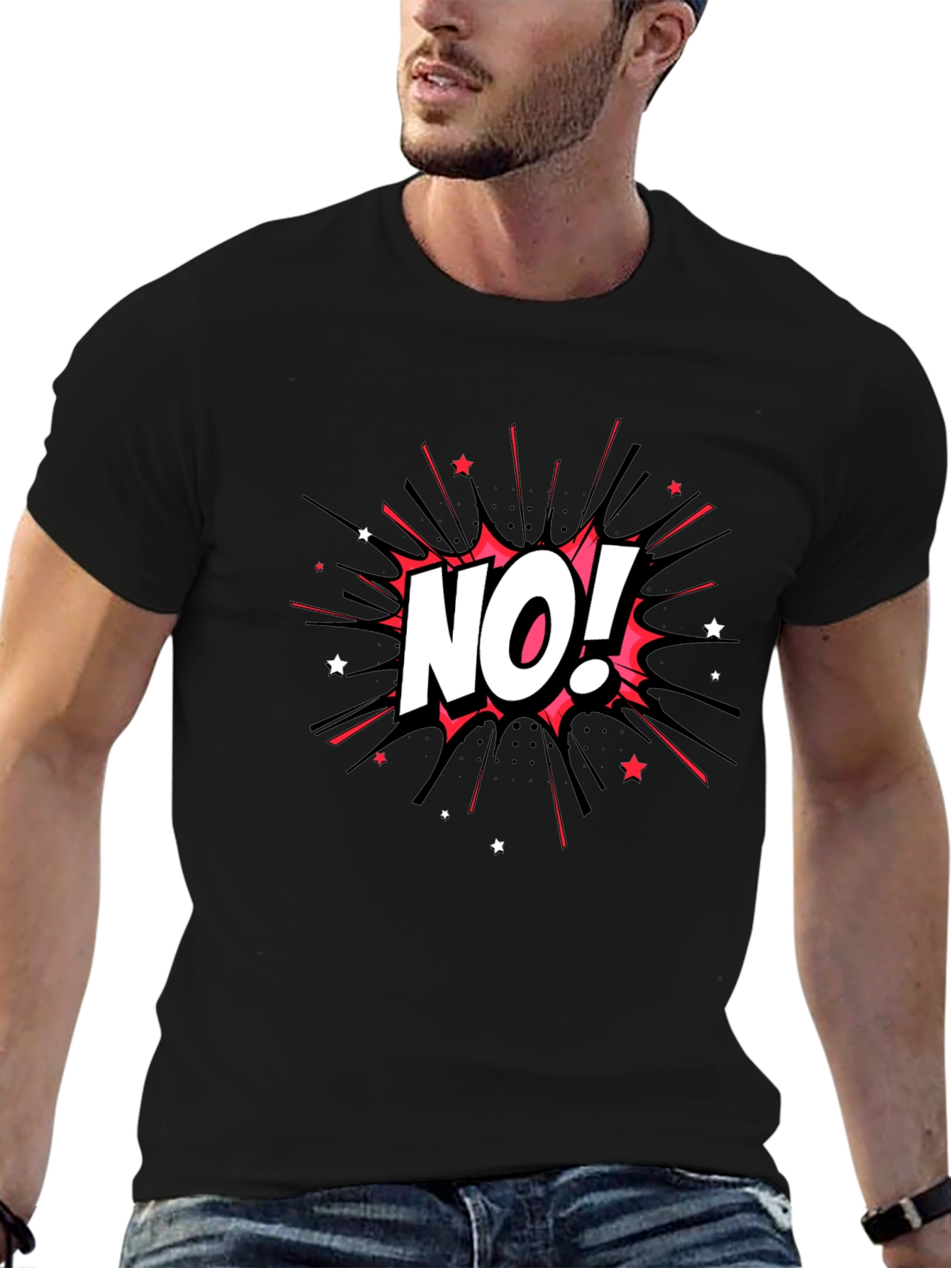 No! Graphic Print Black Tee