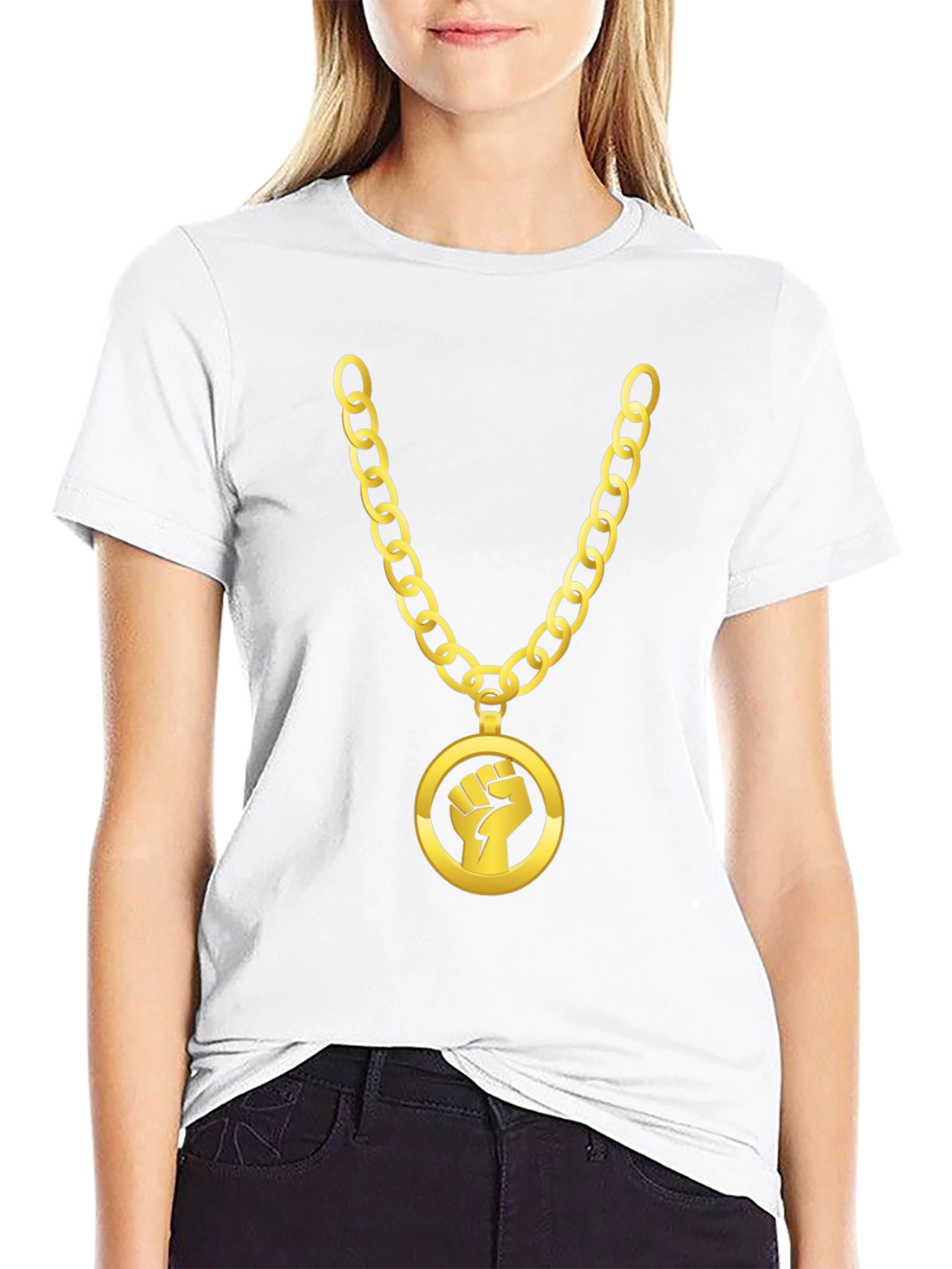 Gold Chain Fist Graphic Black T-Shirt