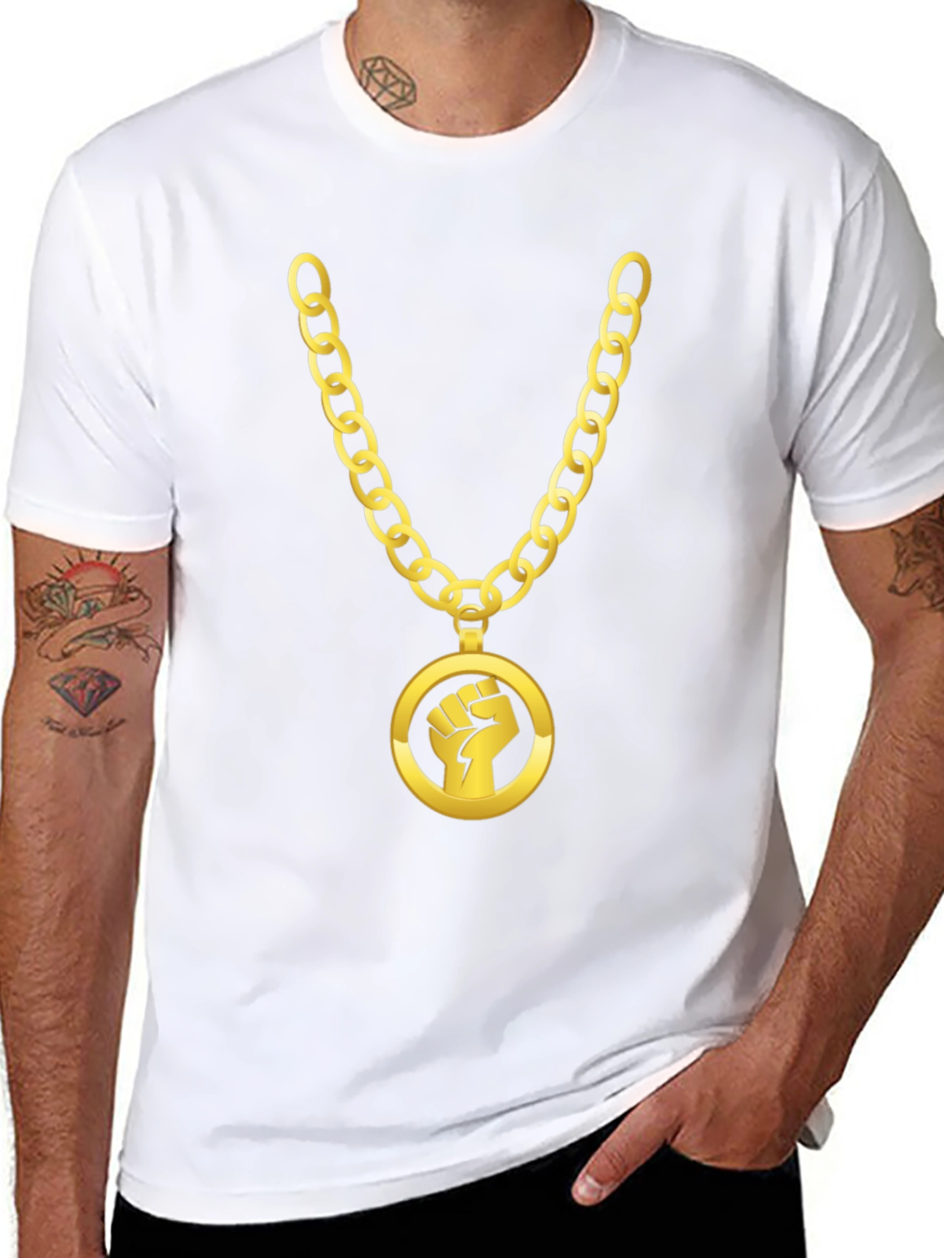Gold Chain Fist Graphic Black T-Shirt