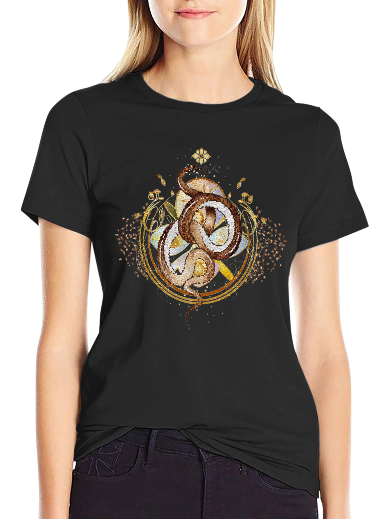 Mystic Serpent T-Shirt: Ornate Gold Design