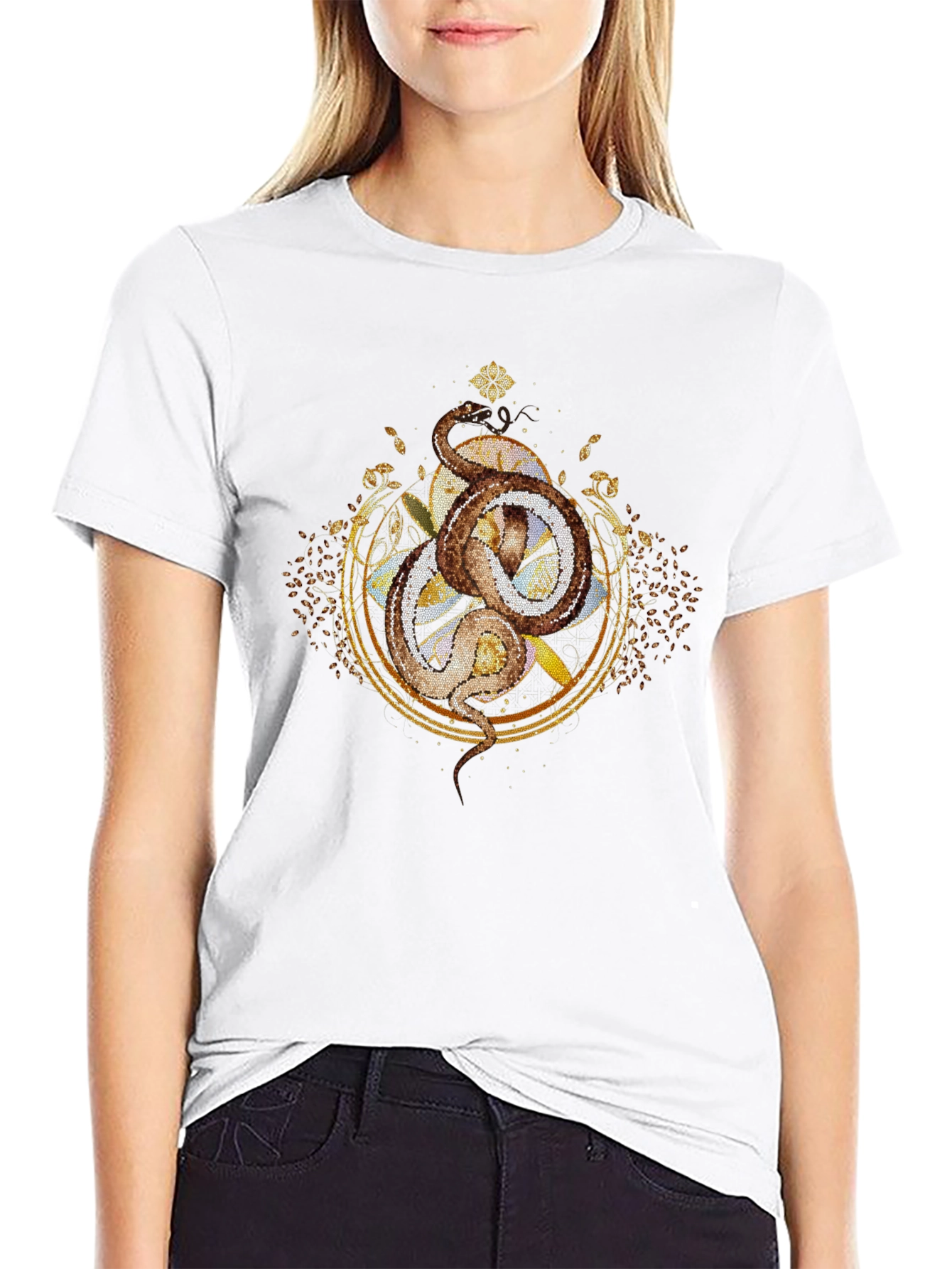 Mystic Serpent T-Shirt: Ornate Gold Design